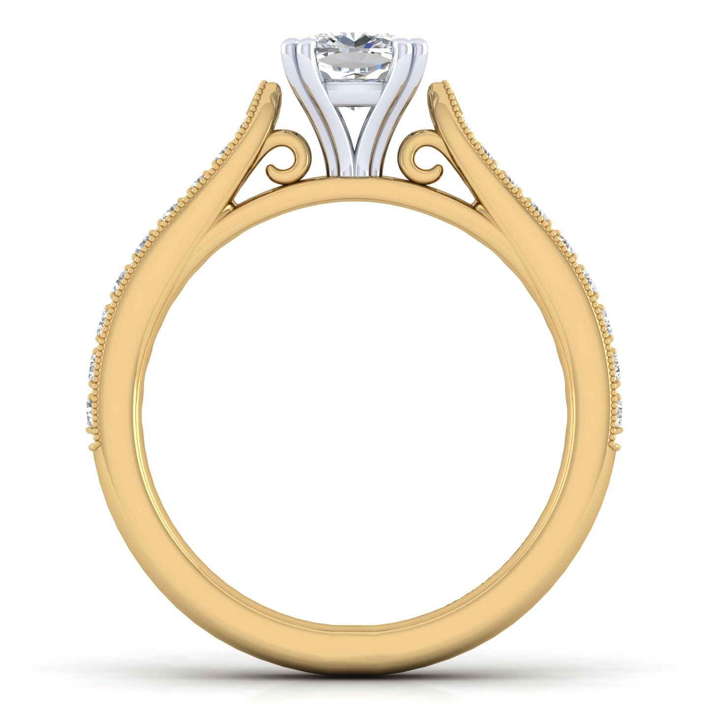 14K White-Yellow Gold Cushion Cut Diamond Engagement Ring