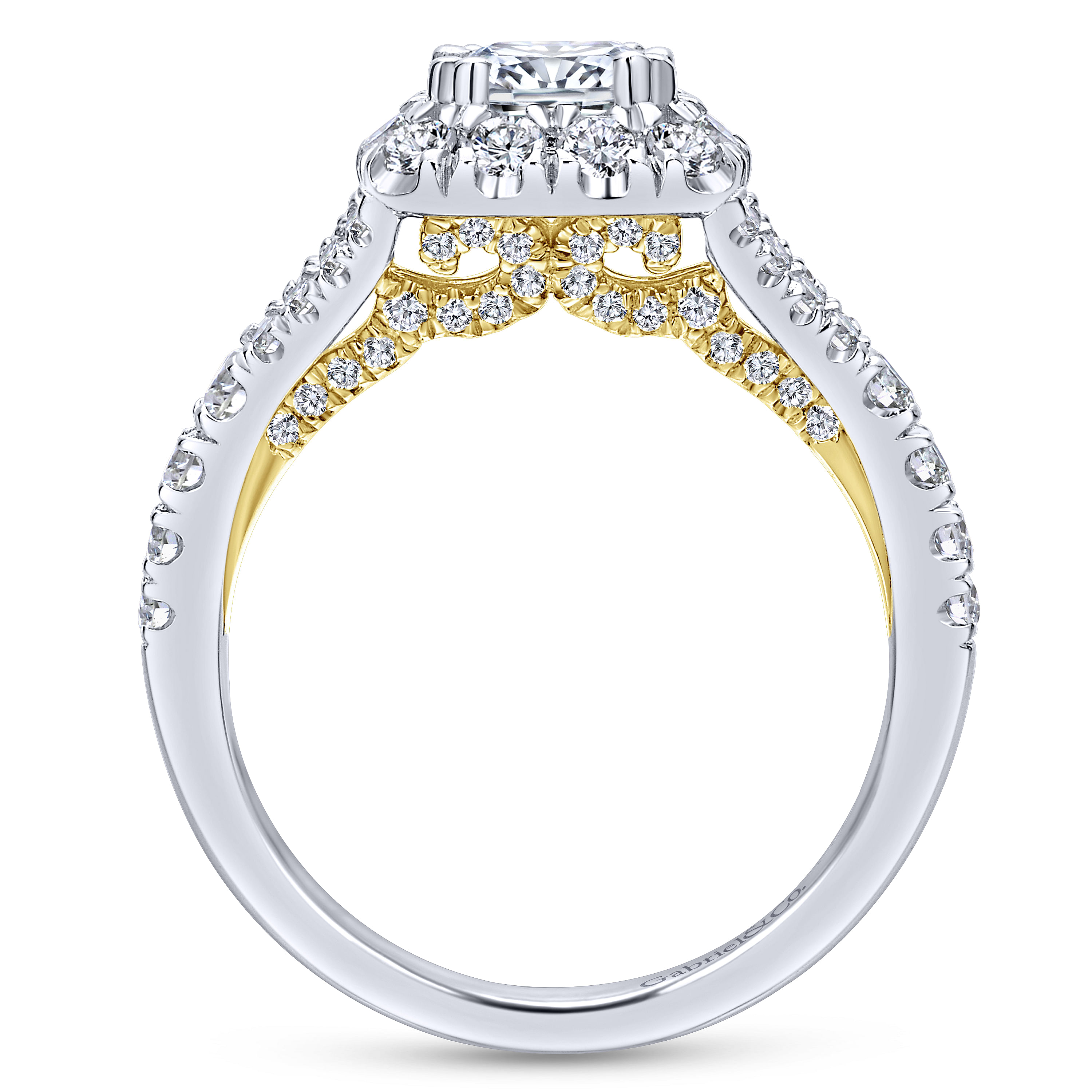 14K White-Yellow Gold Cushion Halo Diamond Engagement Ring