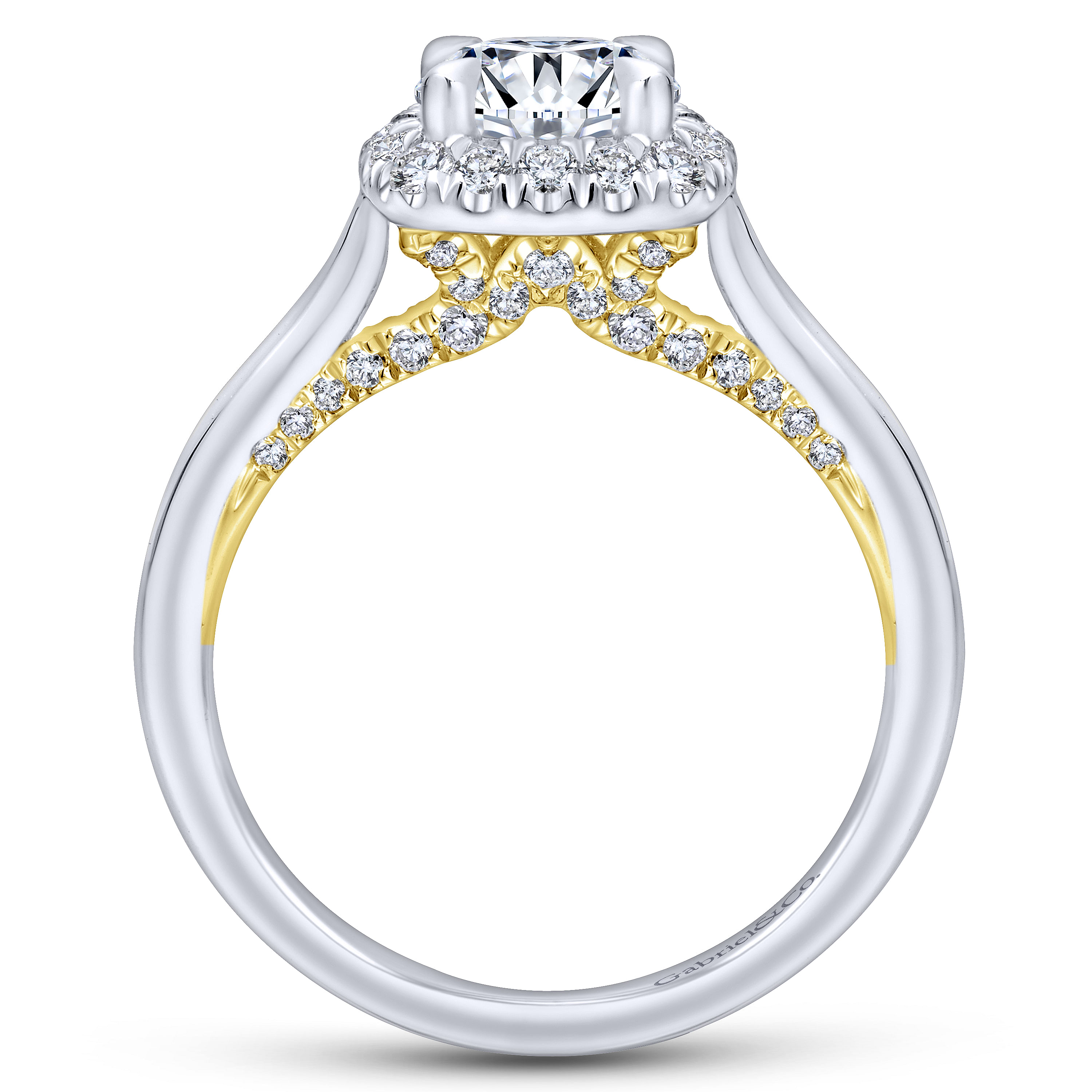 14K White-Yellow Gold Cushion Halo Round Diamond Engagement Ring