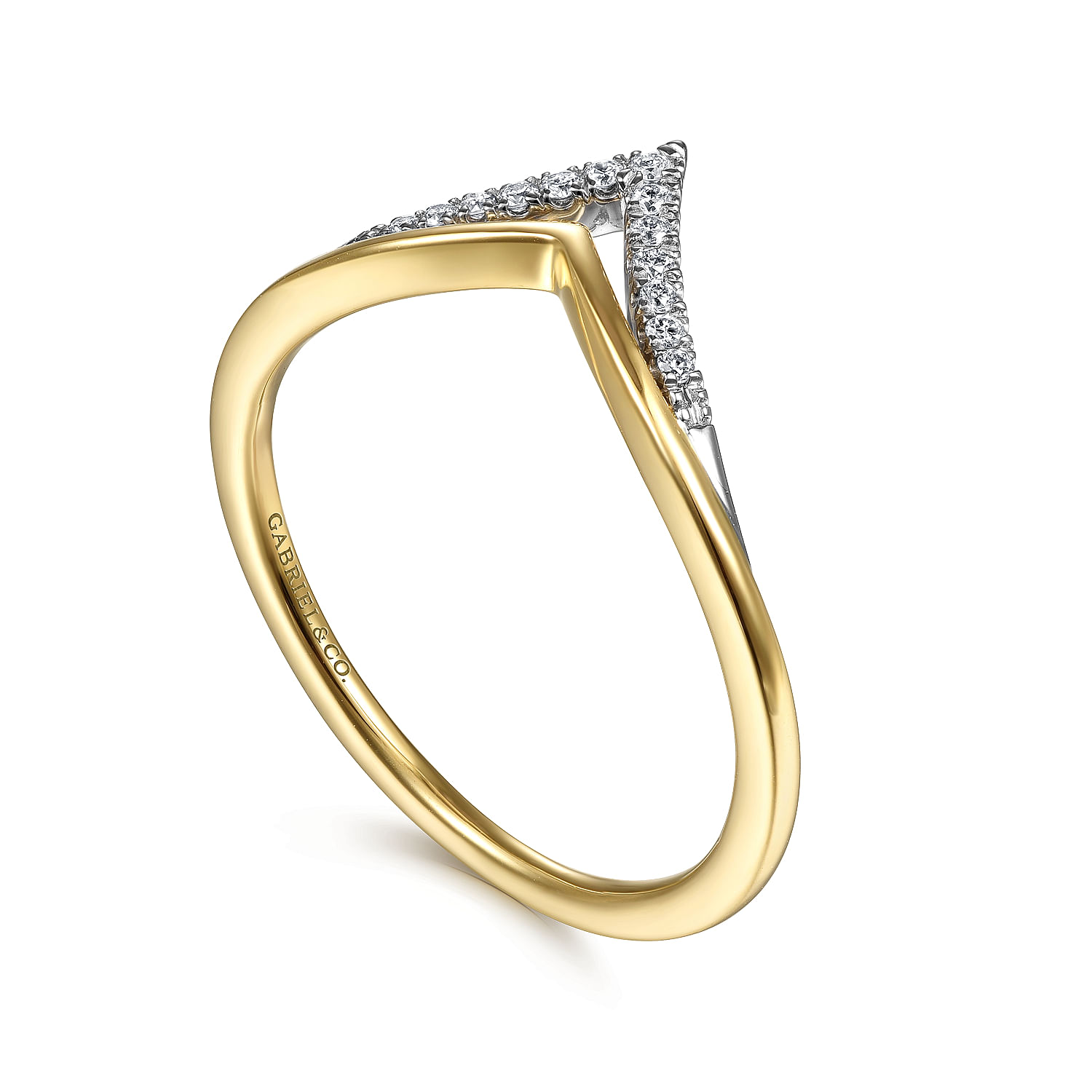 14K White-Yellow Gold Diamond Chevron Ring