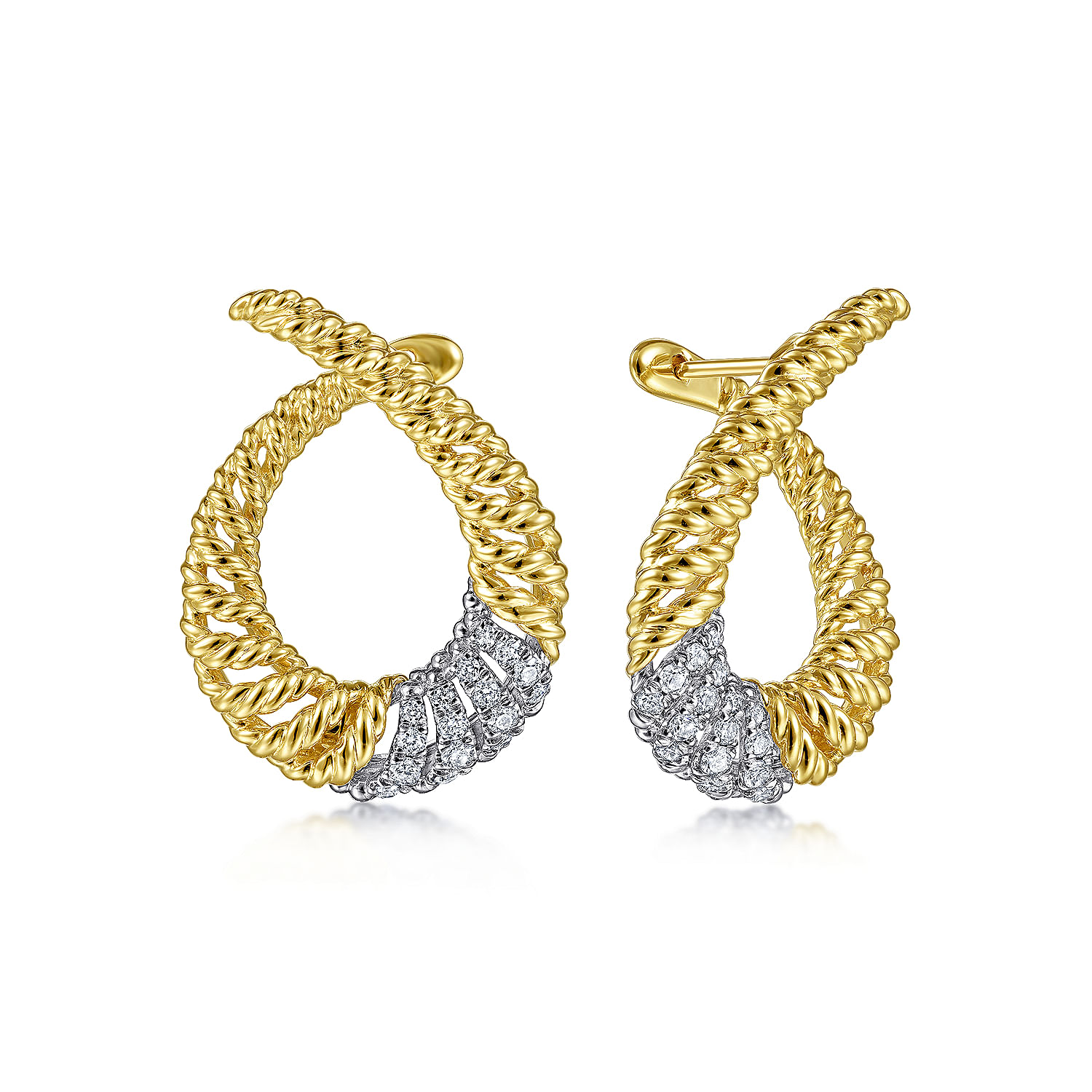 14K White-Yellow Gold Diamond Twist Earrings