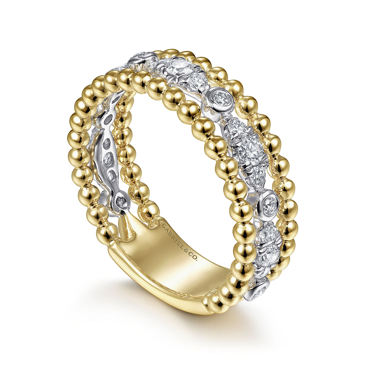 14K White-Yellow Gold Diamond and Bujukan Bead Ring