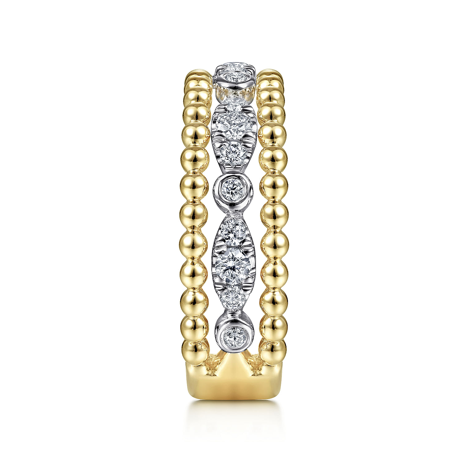 14K White-Yellow Gold Diamond and Bujukan Bead Ring