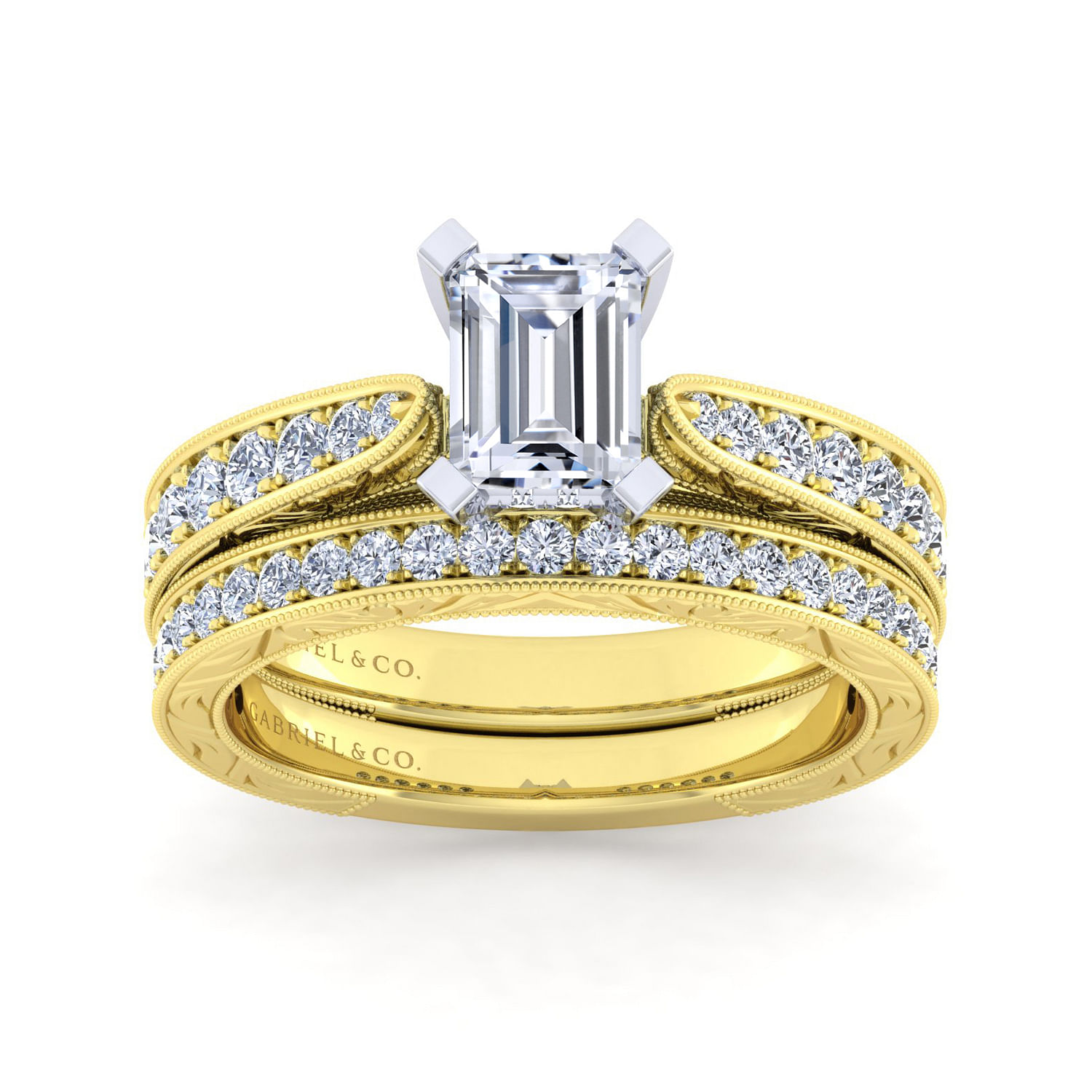 14K White-Yellow Gold Emerald Cut Diamond Engagement Ring