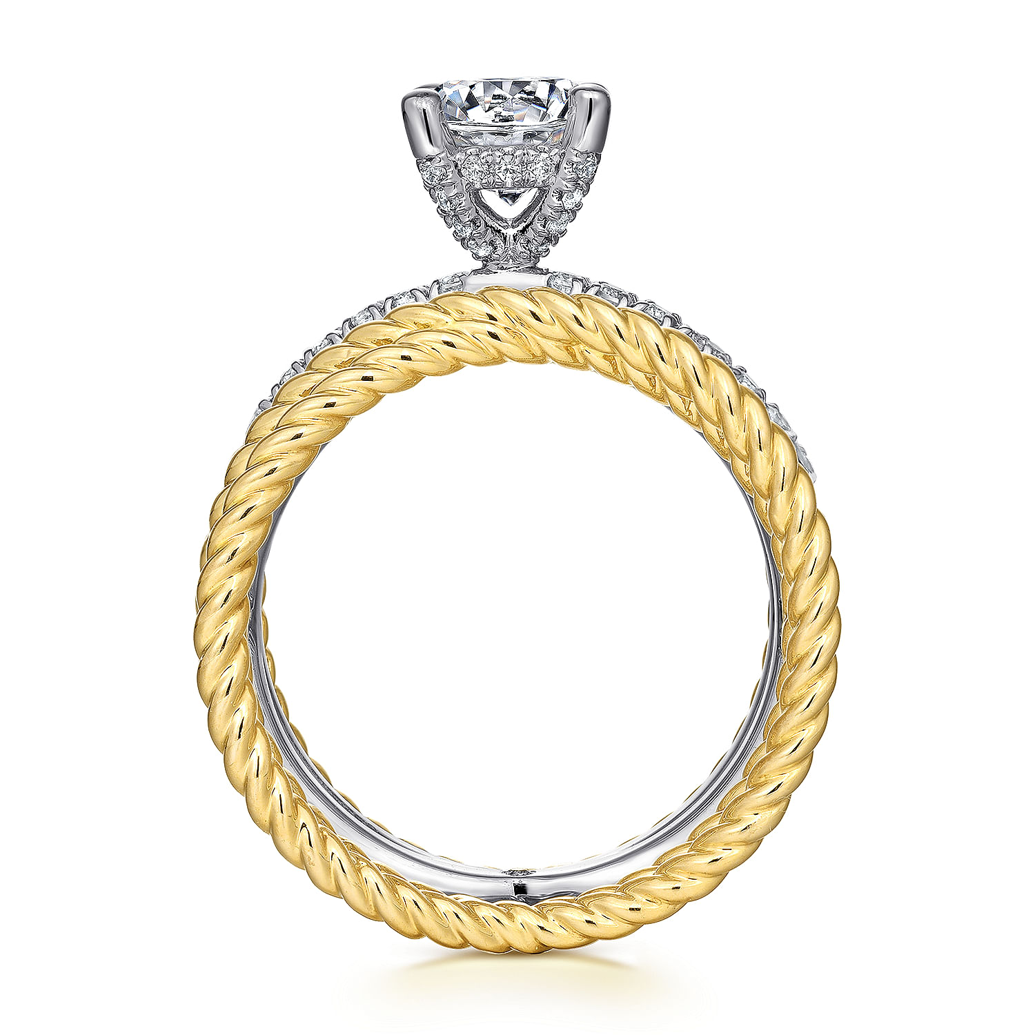 14K White-Yellow Gold Free Form Round Diamond Engagement Ring