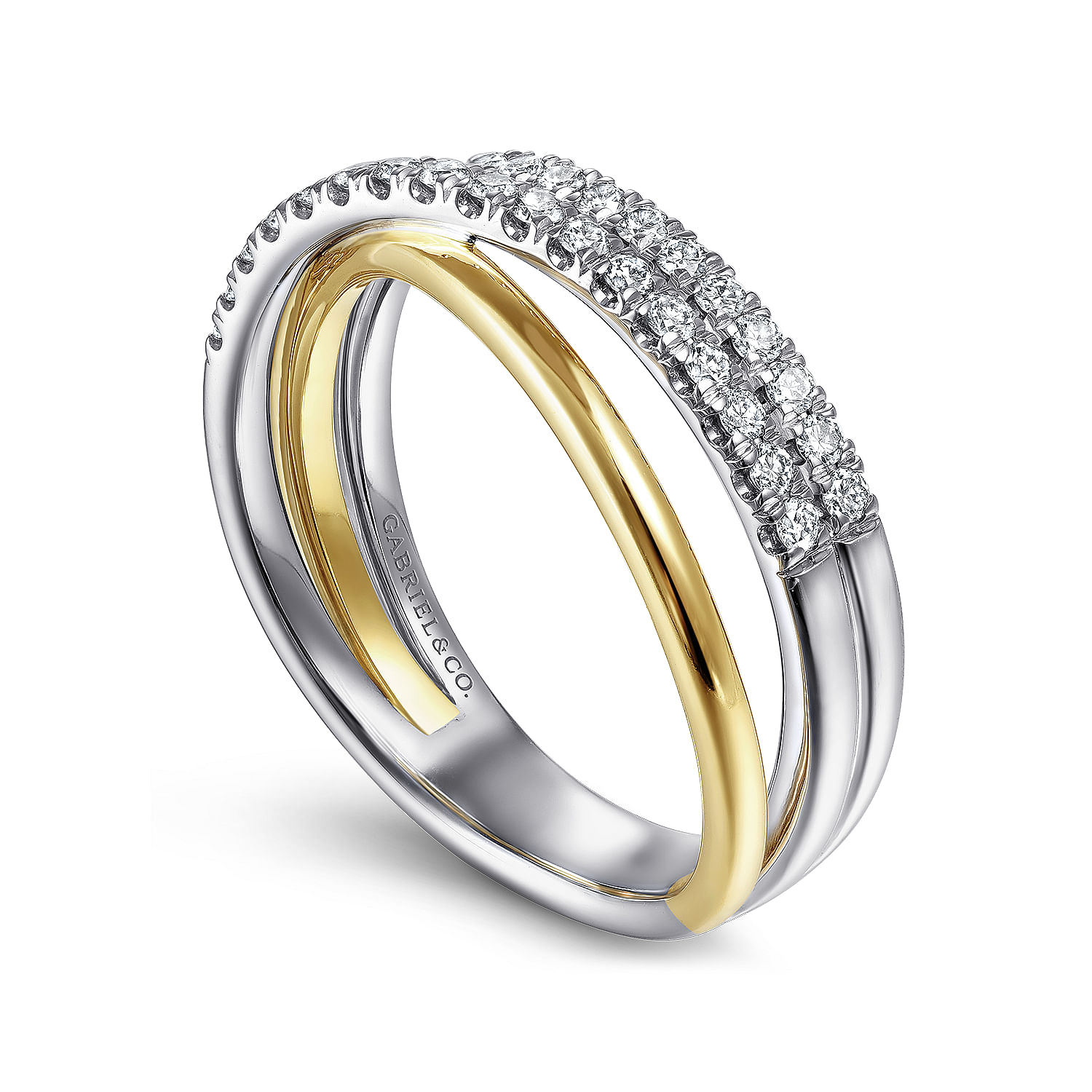 14K White-Yellow Gold Layered Three Strand Diamond Ring