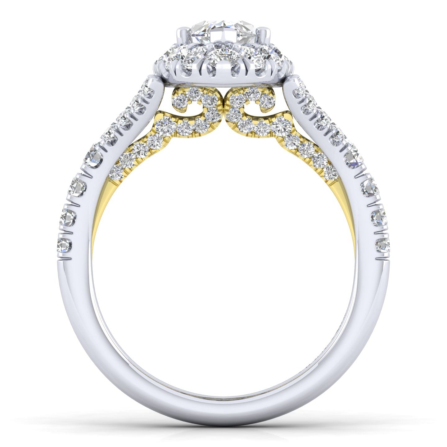 14K White-Yellow Gold Marquise Halo Diamond Engagement Ring