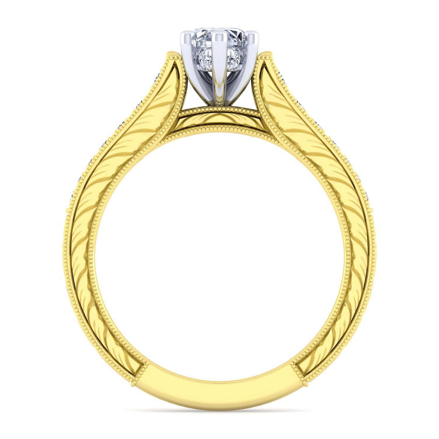 14K White-Yellow Gold Marquise Shape Diamond Engagement Ring