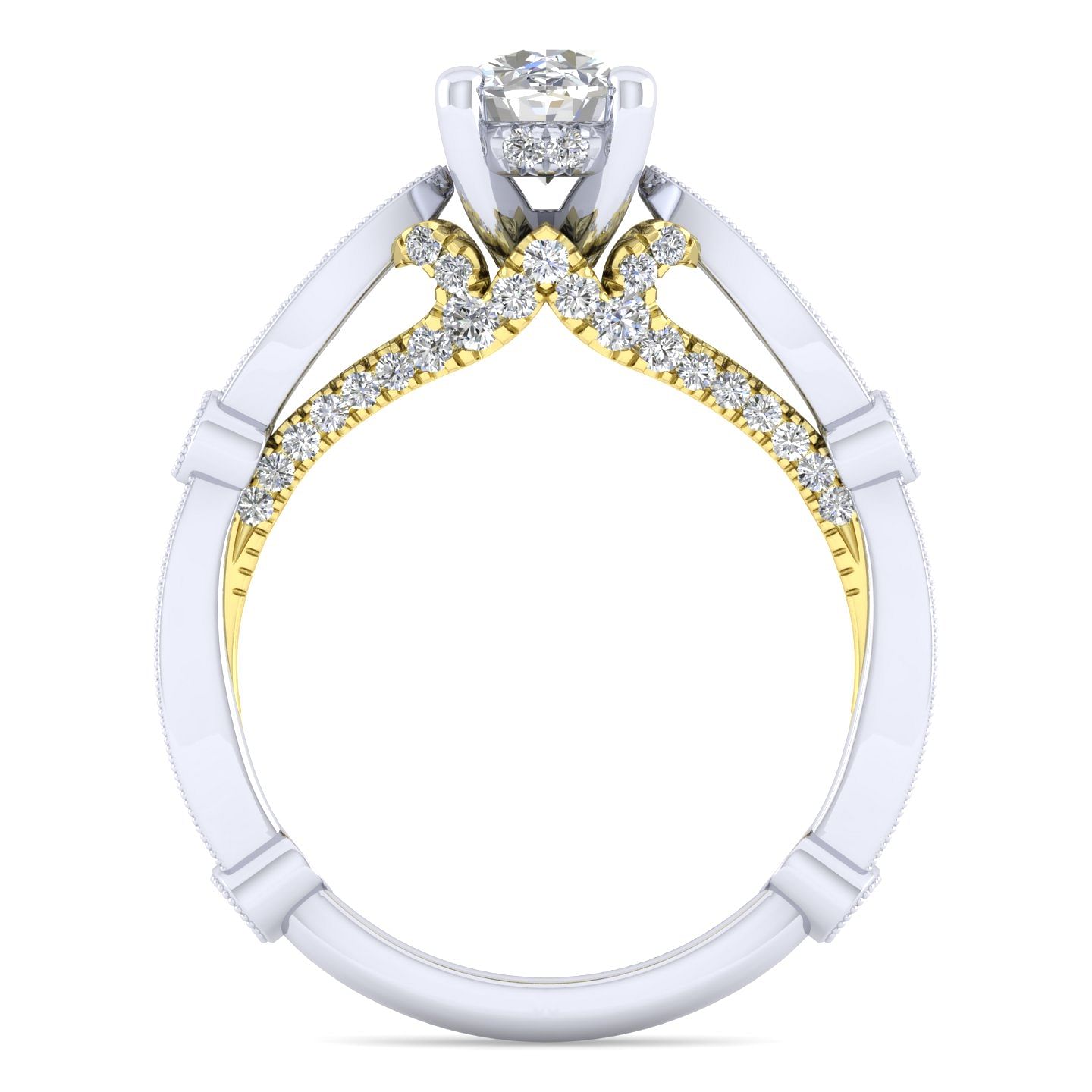14K White-Yellow Gold Oval Diamond Engagement Ring