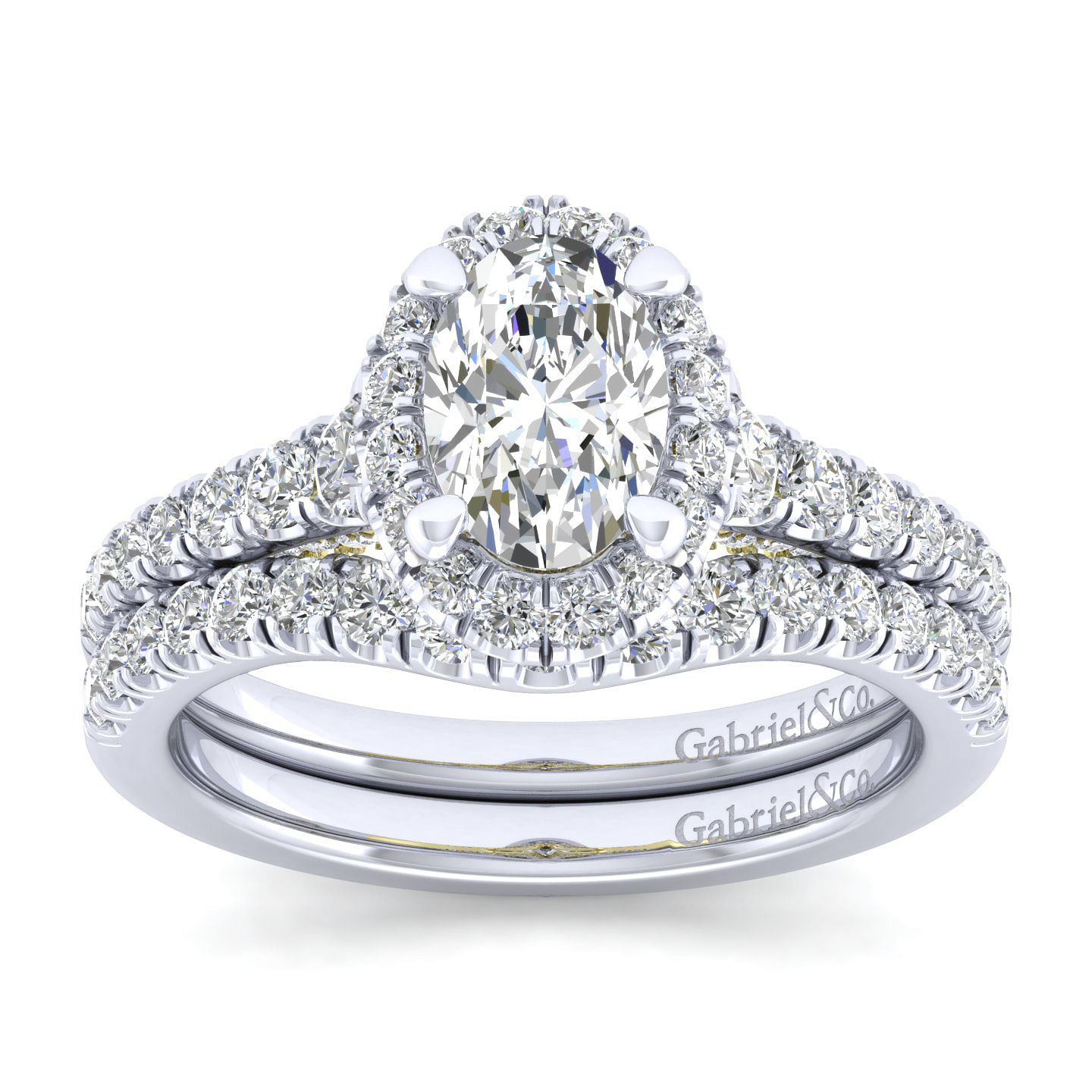 14K White-Yellow Gold Oval Halo Diamond Engagement Ring