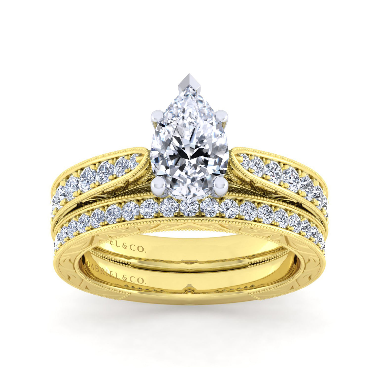 14K White-Yellow Gold Pear Shape Diamond Engagement Ring