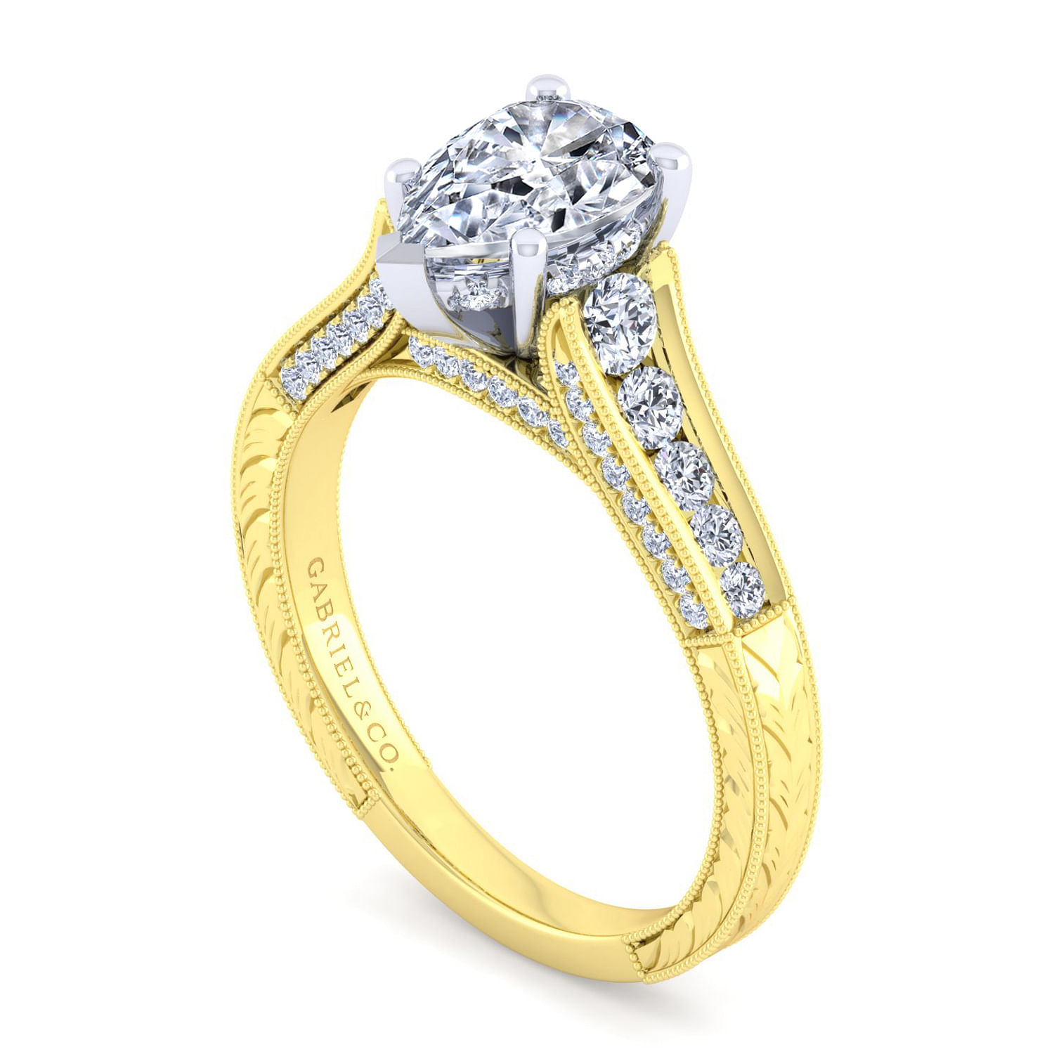 14K White-Yellow Gold Pear Shape Diamond Engagement Ring
