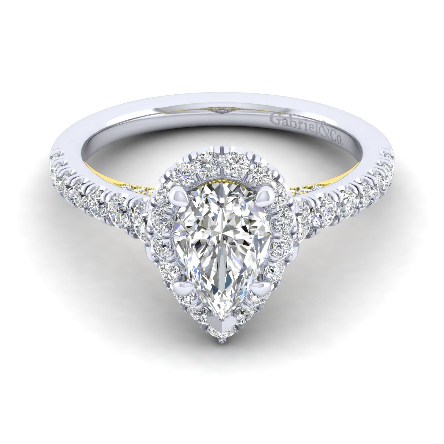 14K White-Yellow Gold Pear Shape Halo Diamond Engagement Ring
