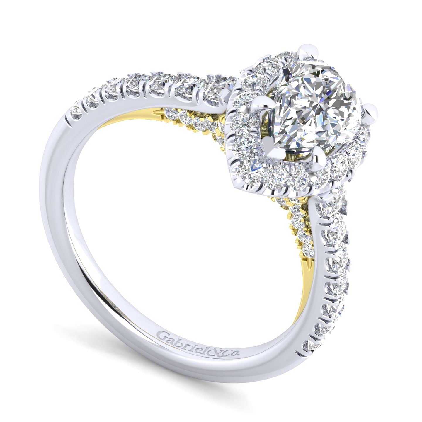 14K White-Yellow Gold Pear Shape Halo Diamond Engagement Ring