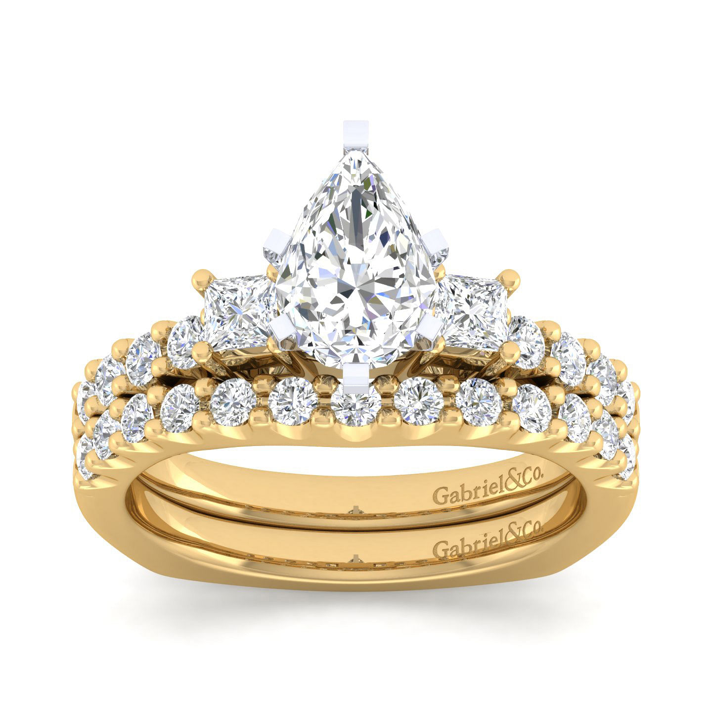 14K White-Yellow Gold Pear Shape Three Stone Diamond Engagement Ring