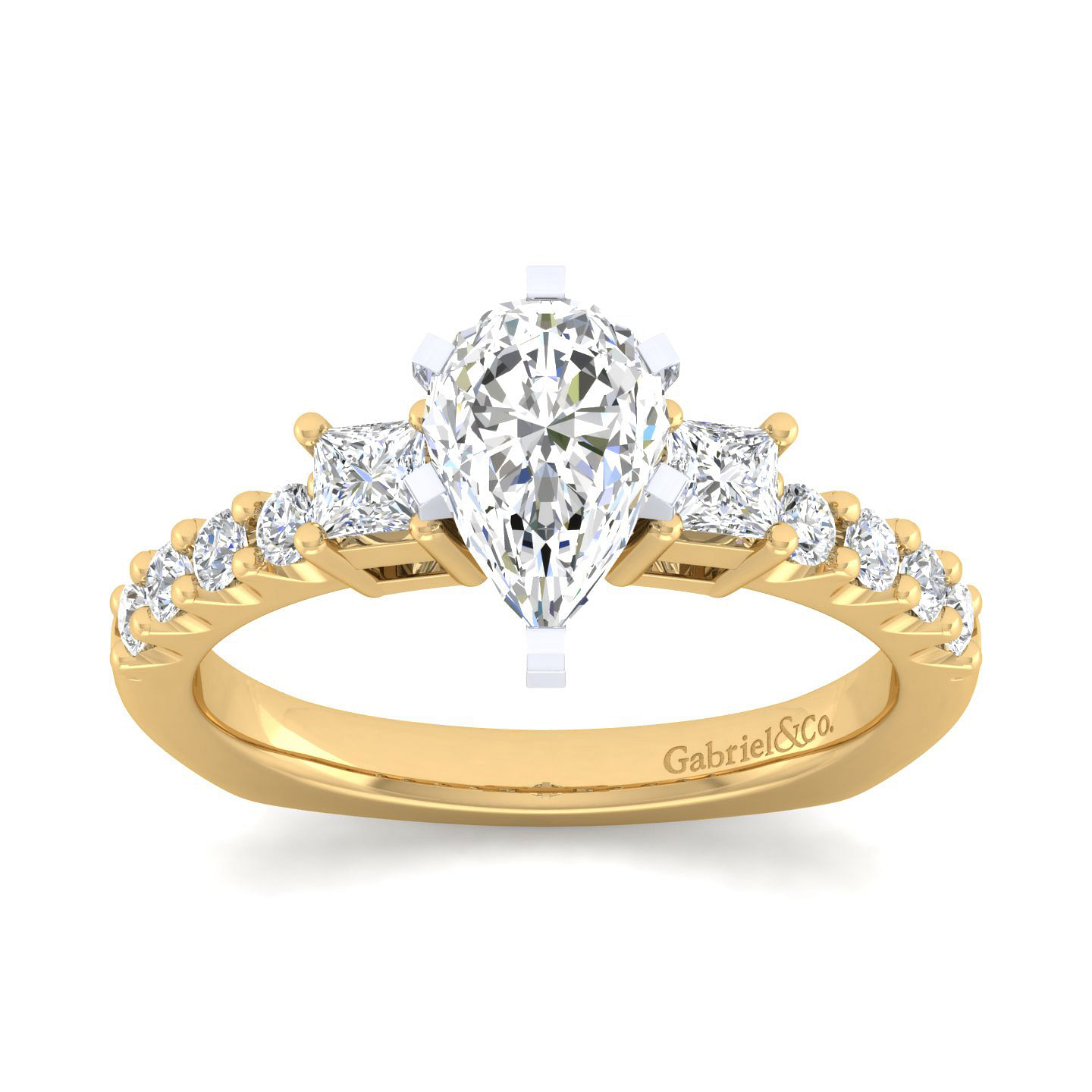14K White-Yellow Gold Pear Shape Three Stone Diamond Engagement Ring