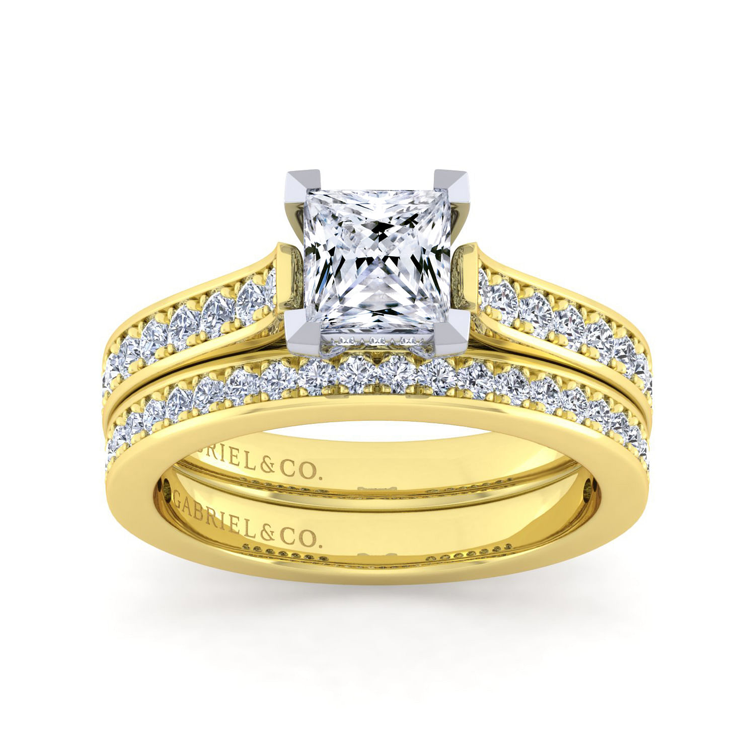 14K White-Yellow Gold Princess Cut Diamond Engagement Ring