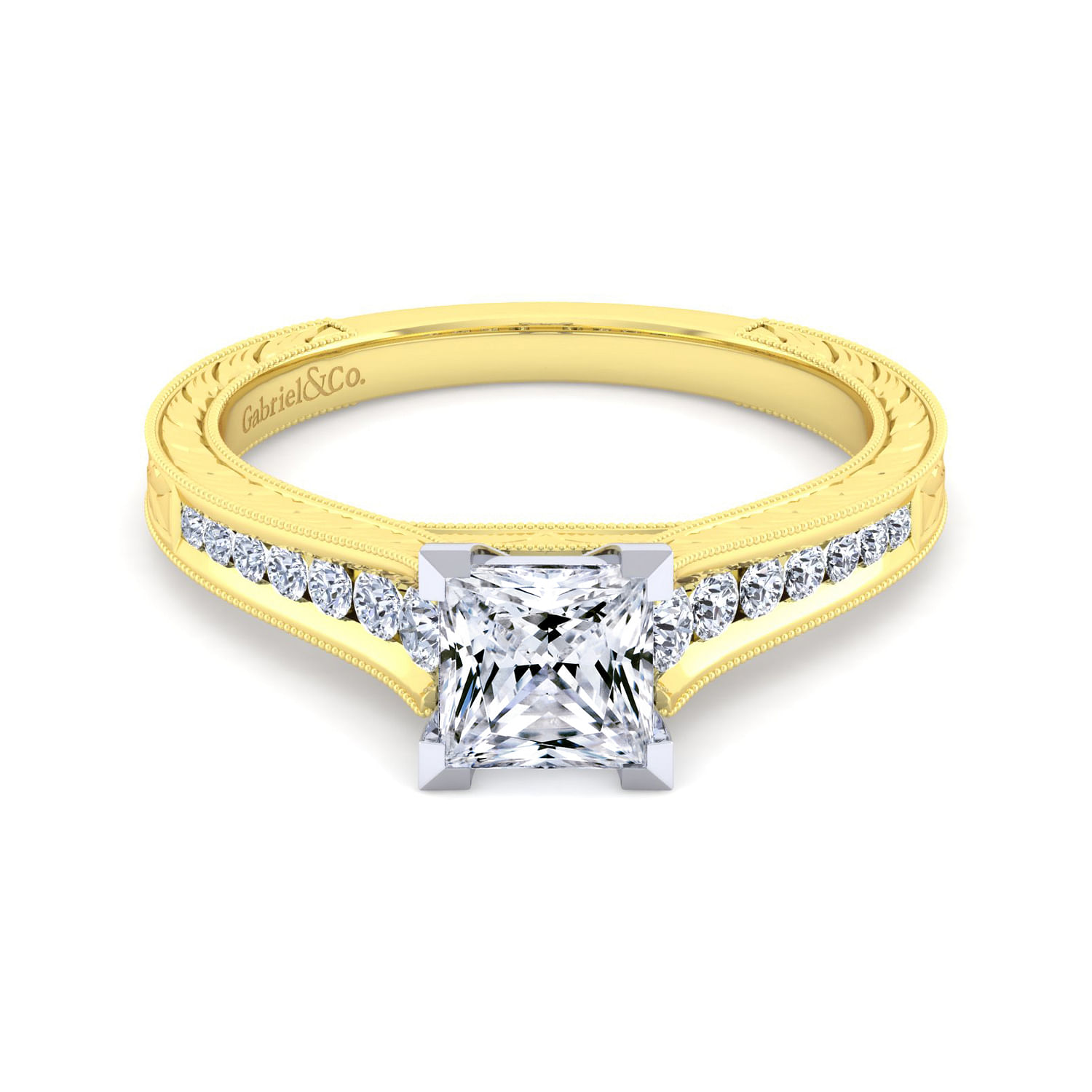 14K White-Yellow Gold Princess Cut Diamond Engagement Ring