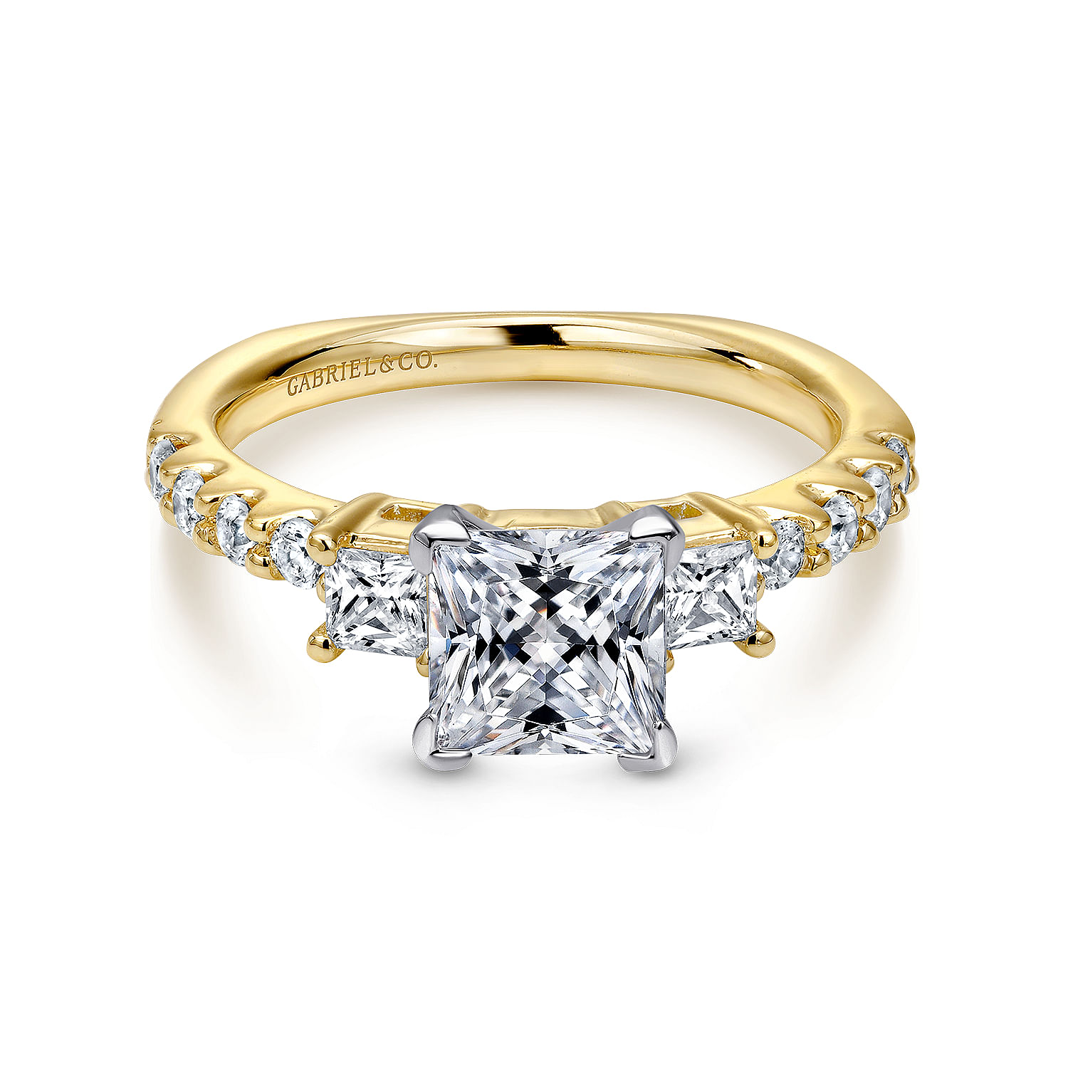 14K White-Yellow Gold Princess Cut Three Stone Diamond Engagement Ring