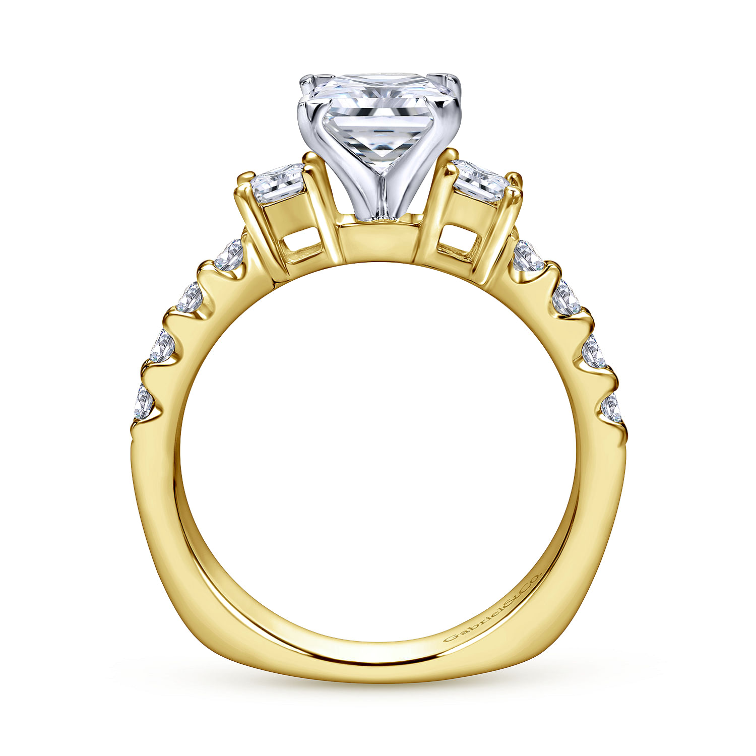 14K White-Yellow Gold Princess Cut Three Stone Diamond Engagement Ring