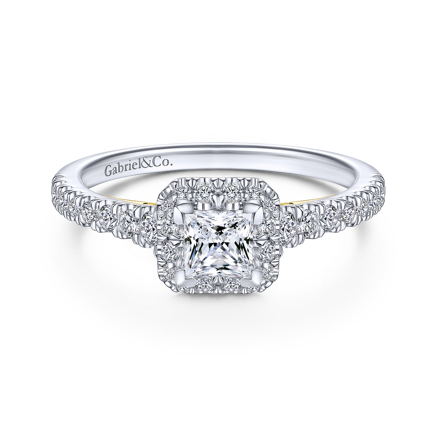 14K White-Yellow Gold Princess Halo Complete Diamond Engagement Ring