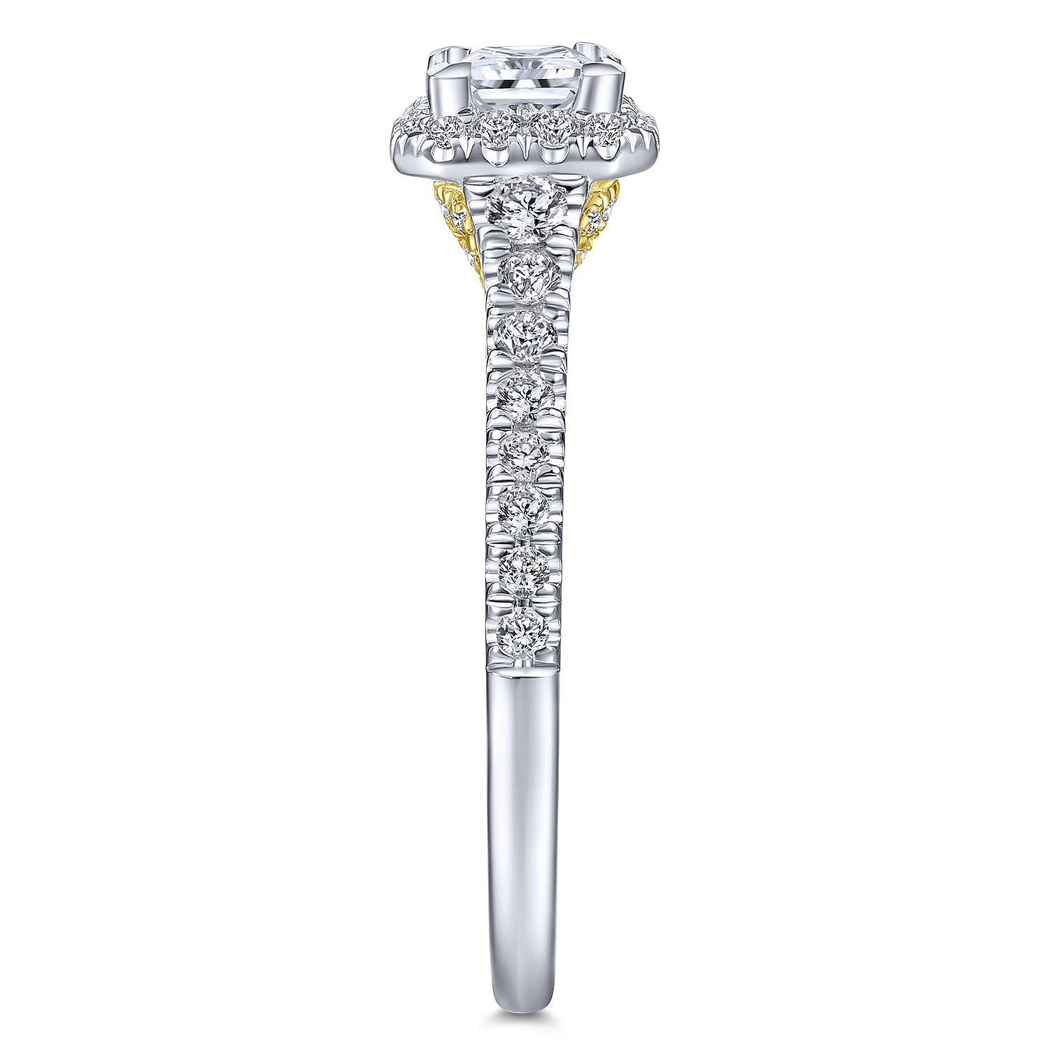 14K White-Yellow Gold Princess Halo Complete Diamond Engagement Ring