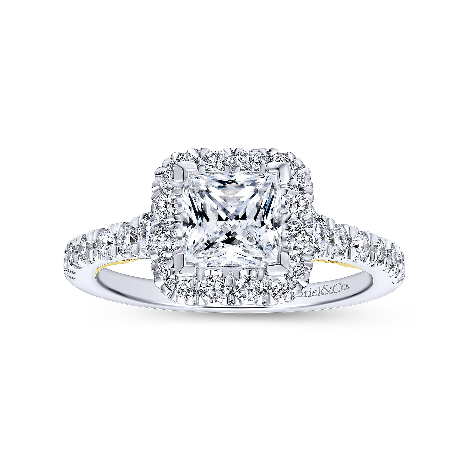 14K White-Yellow Gold Princess Halo Diamond Engagement Ring