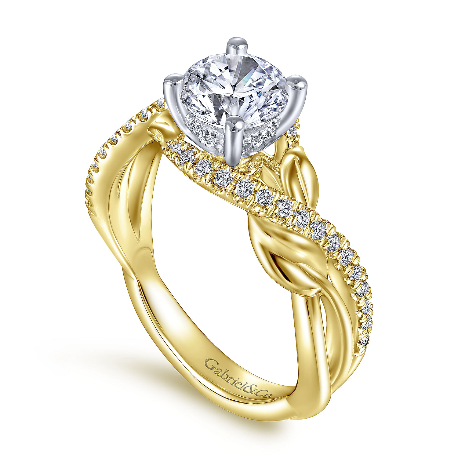 14K White-Yellow Gold Round Diamond Bypass Engagement Ring