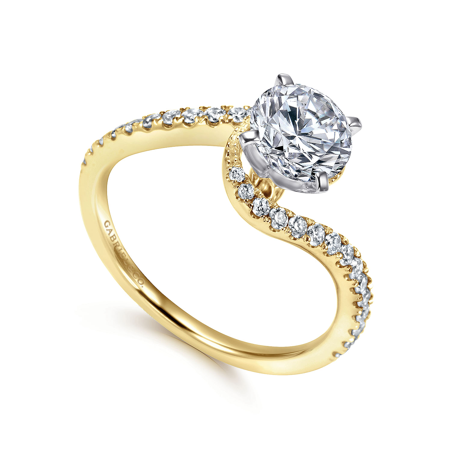 14K White-Yellow Gold Round Diamond Bypass Engagement Ring