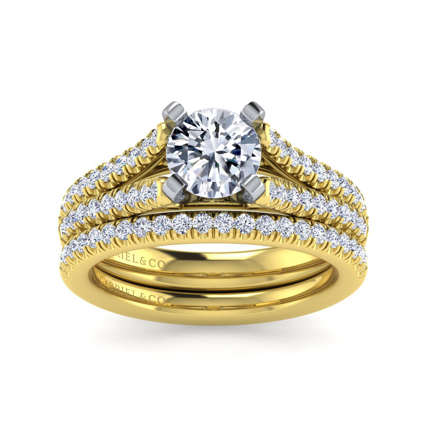 14K White-Yellow Gold Round Diamond Split Shank Engagement Ring