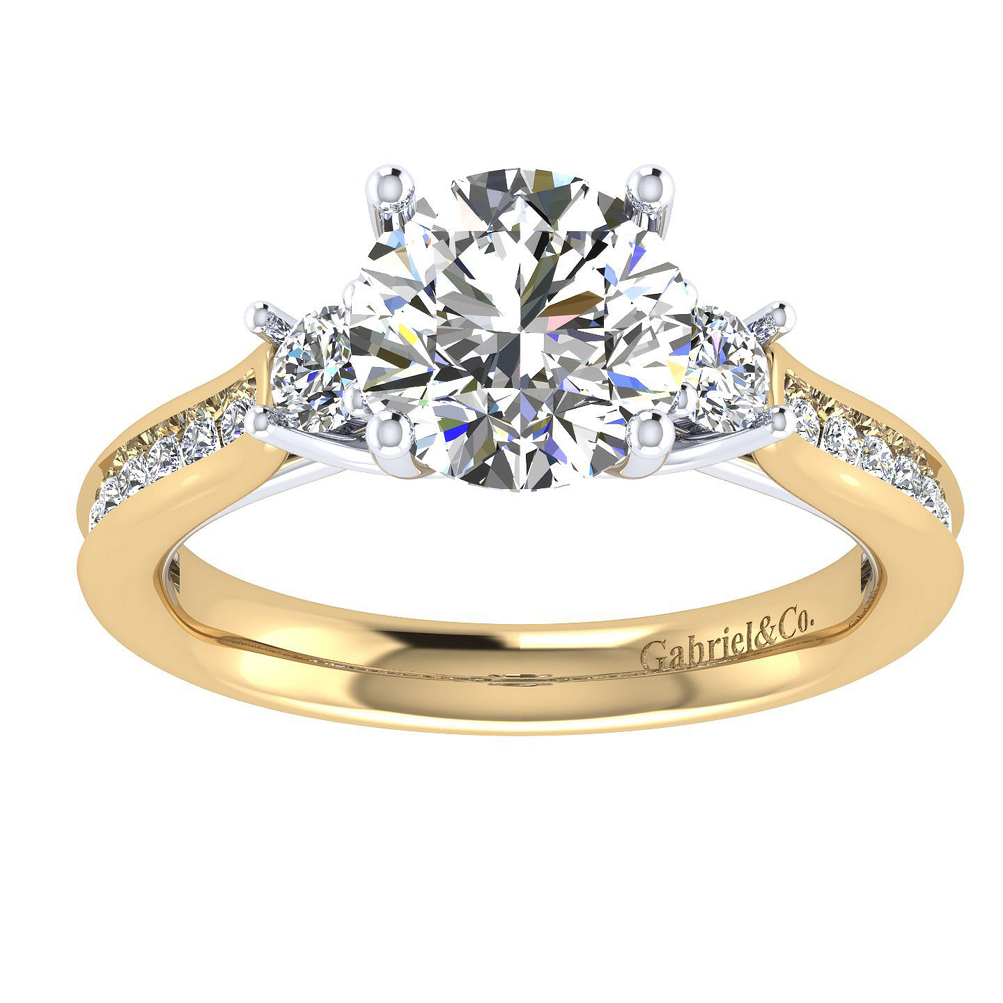 14K White-Yellow Gold Round Diamond Three Stone Engagement Ring