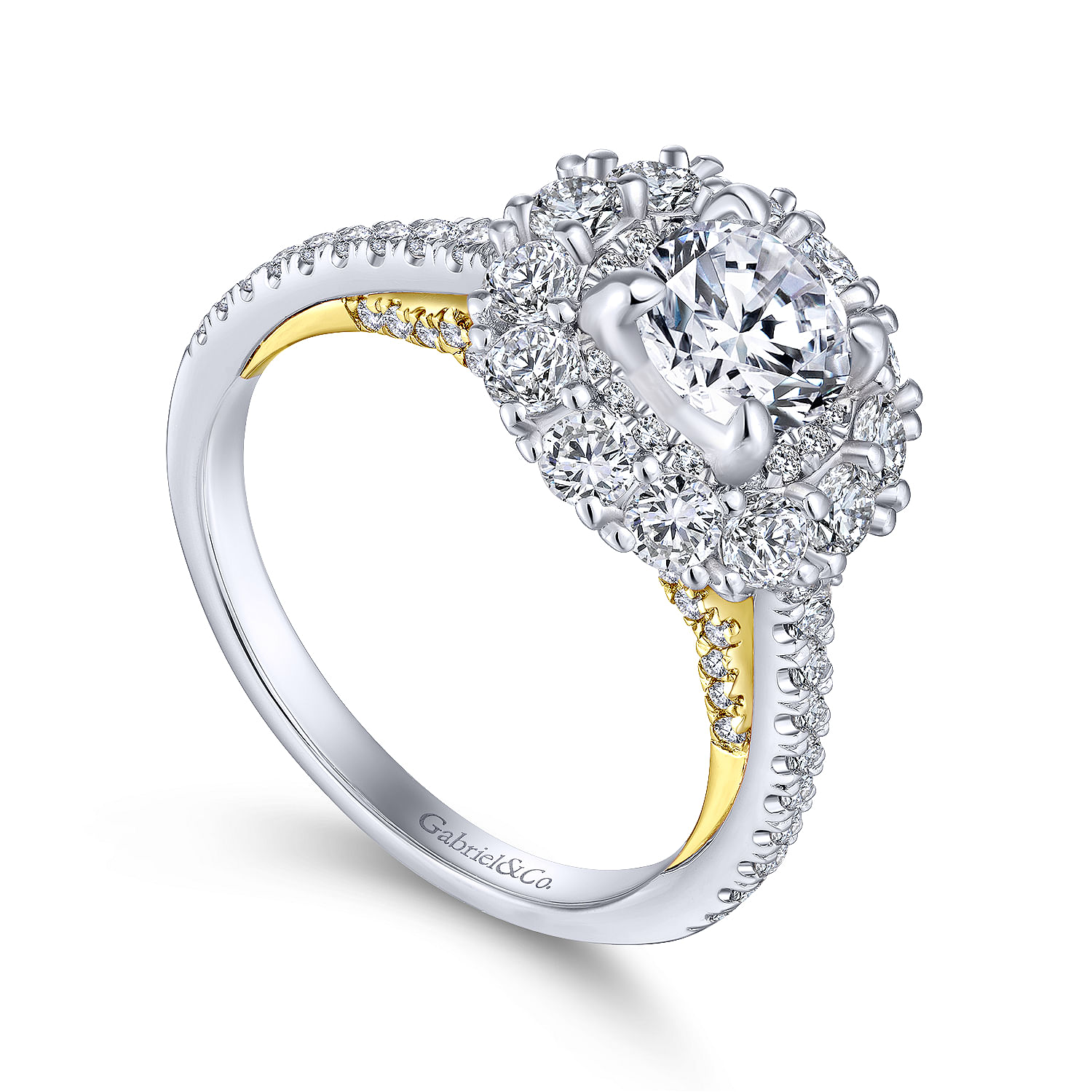 14K White-Yellow Gold Round Double Halo Diamond Engagement Ring