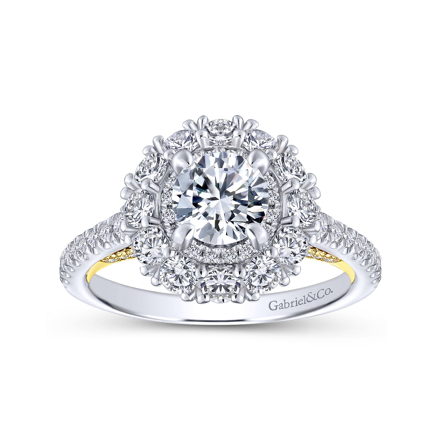 14K White-Yellow Gold Round Double Halo Diamond Engagement Ring