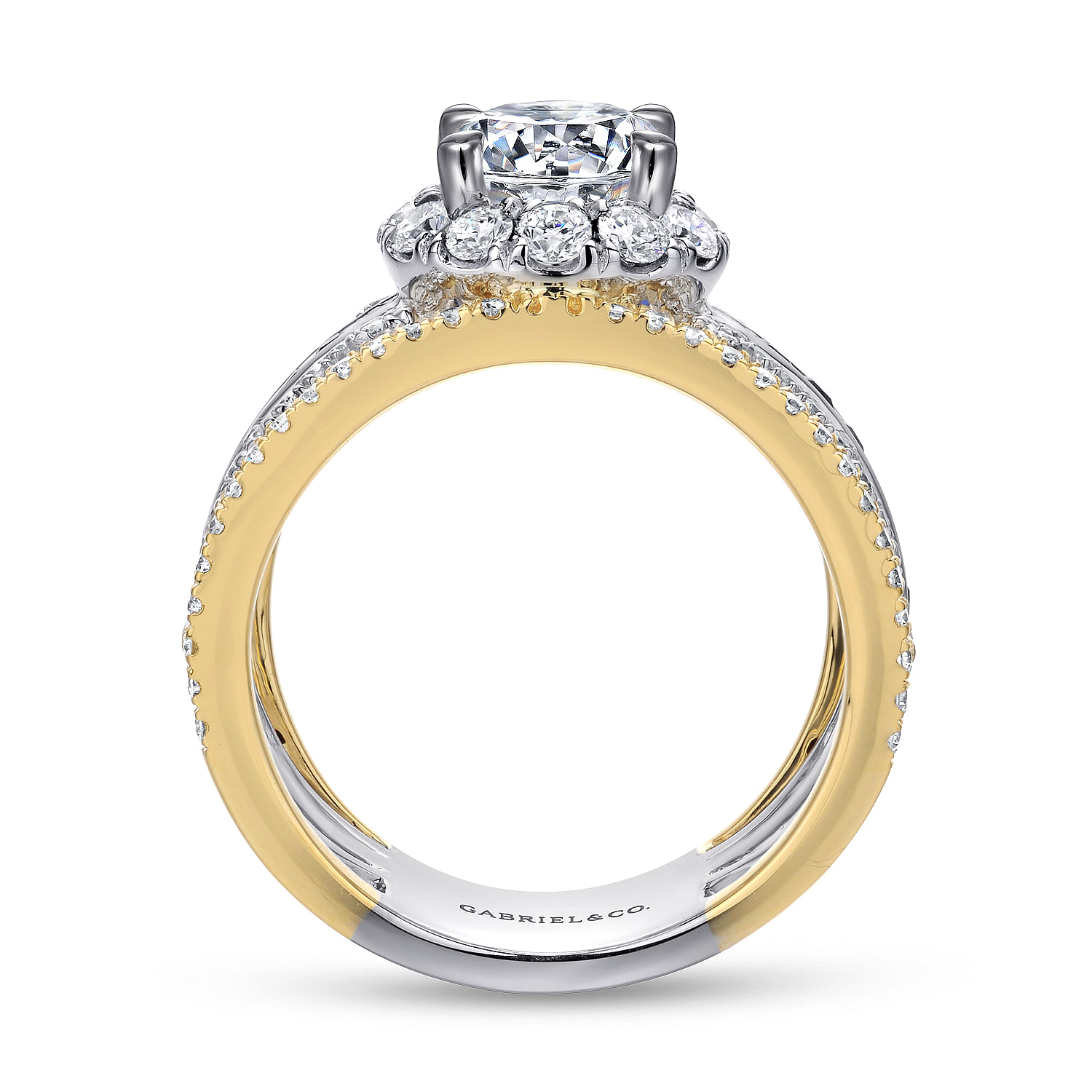 14K White-Yellow Gold Round Halo Sapphire and Diamond Engagement Ring