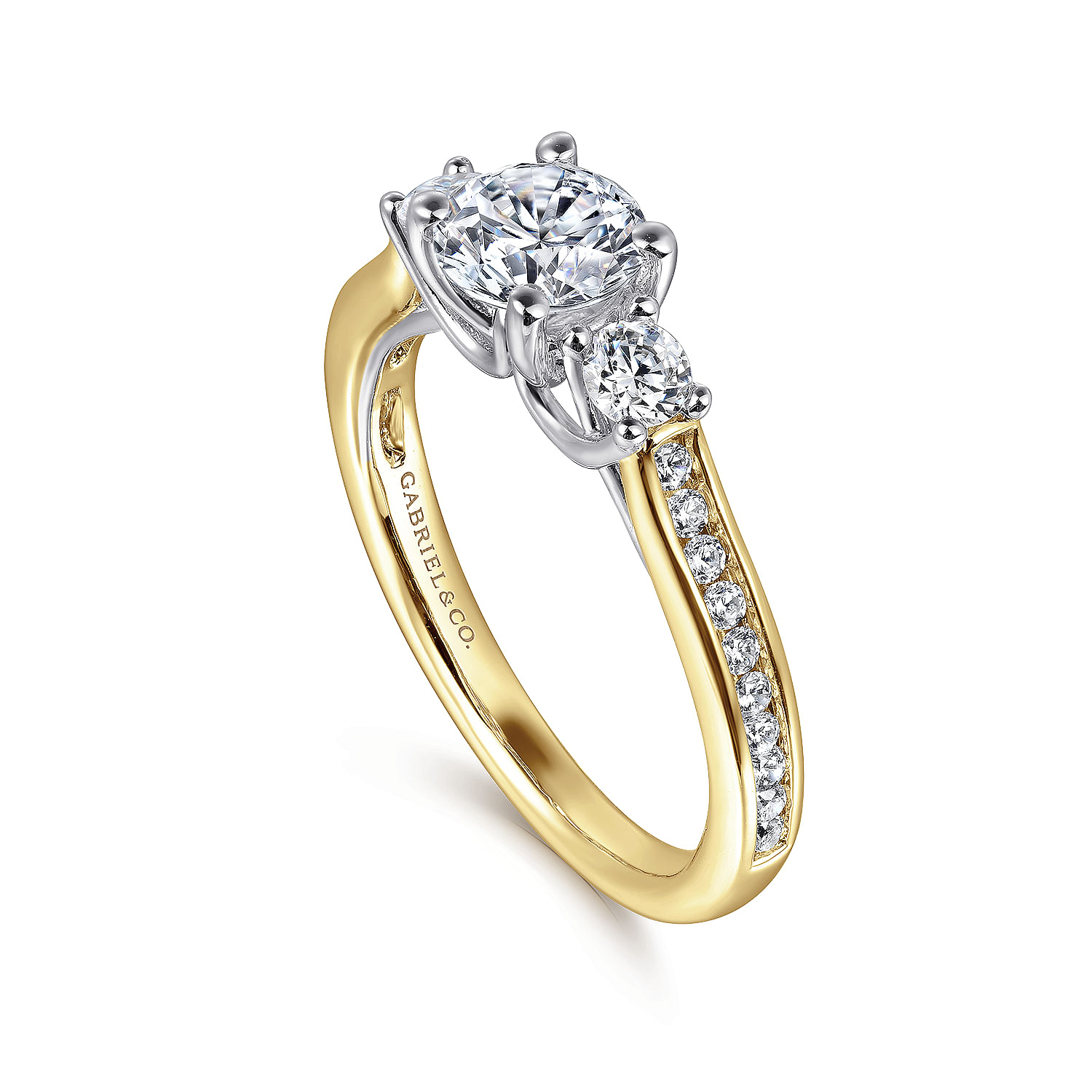 14K White-Yellow Gold Round Three Stone Diamond Engagement Ring