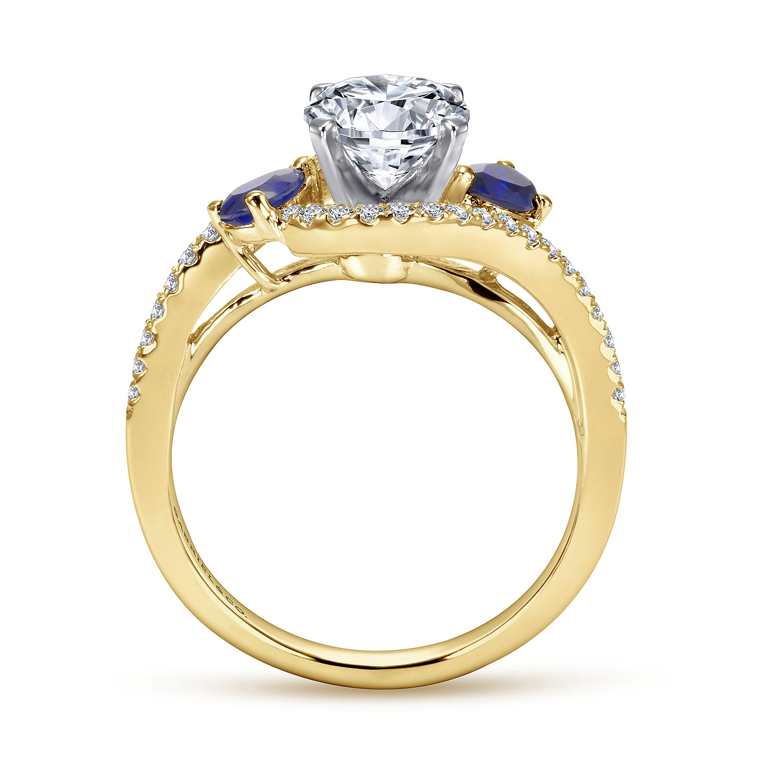 14K White-Yellow Gold Round Three Stone Sapphire and Diamond Engagement Ring