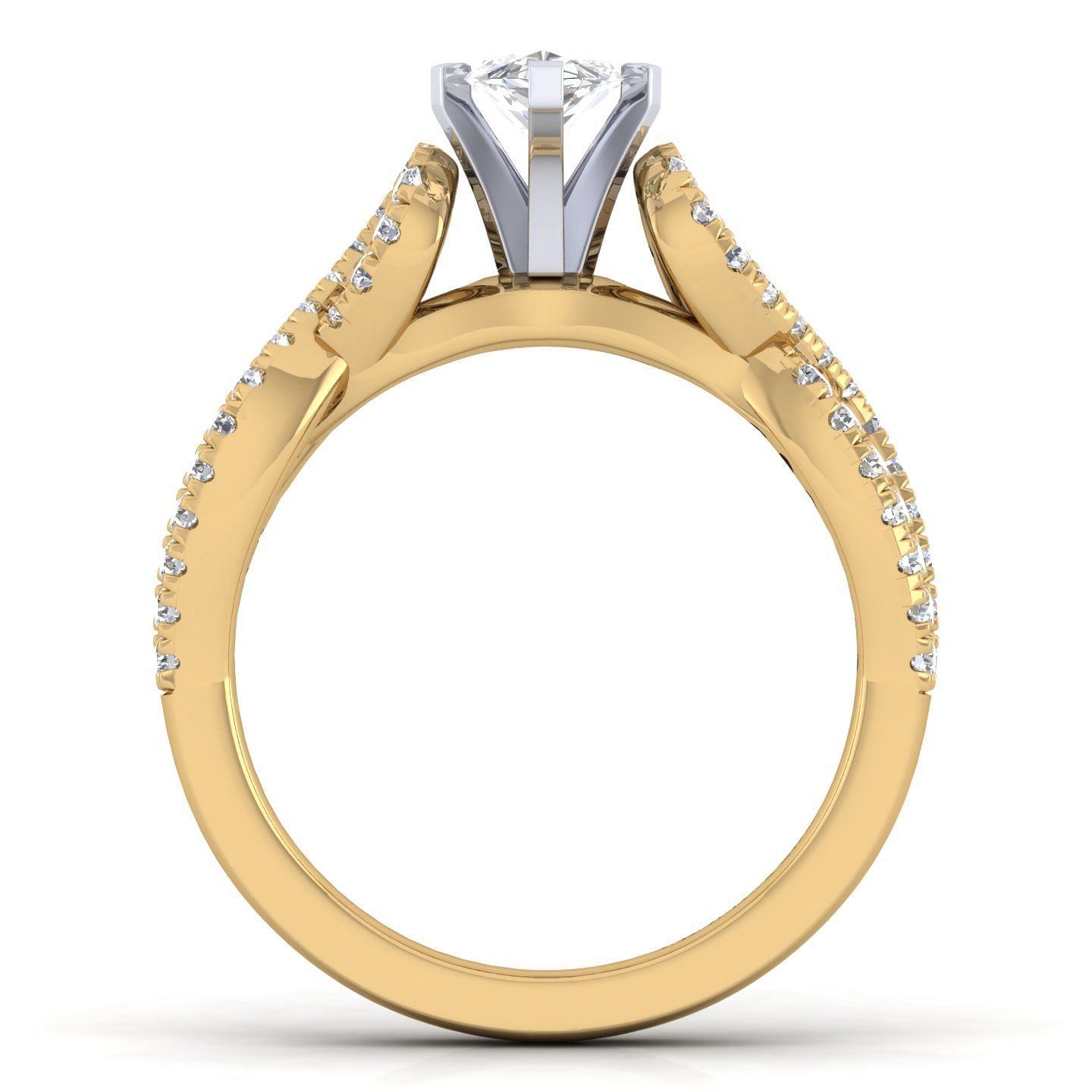 14K White-Yellow Gold Twisted Marquise Shape Diamond Engagement Ring
