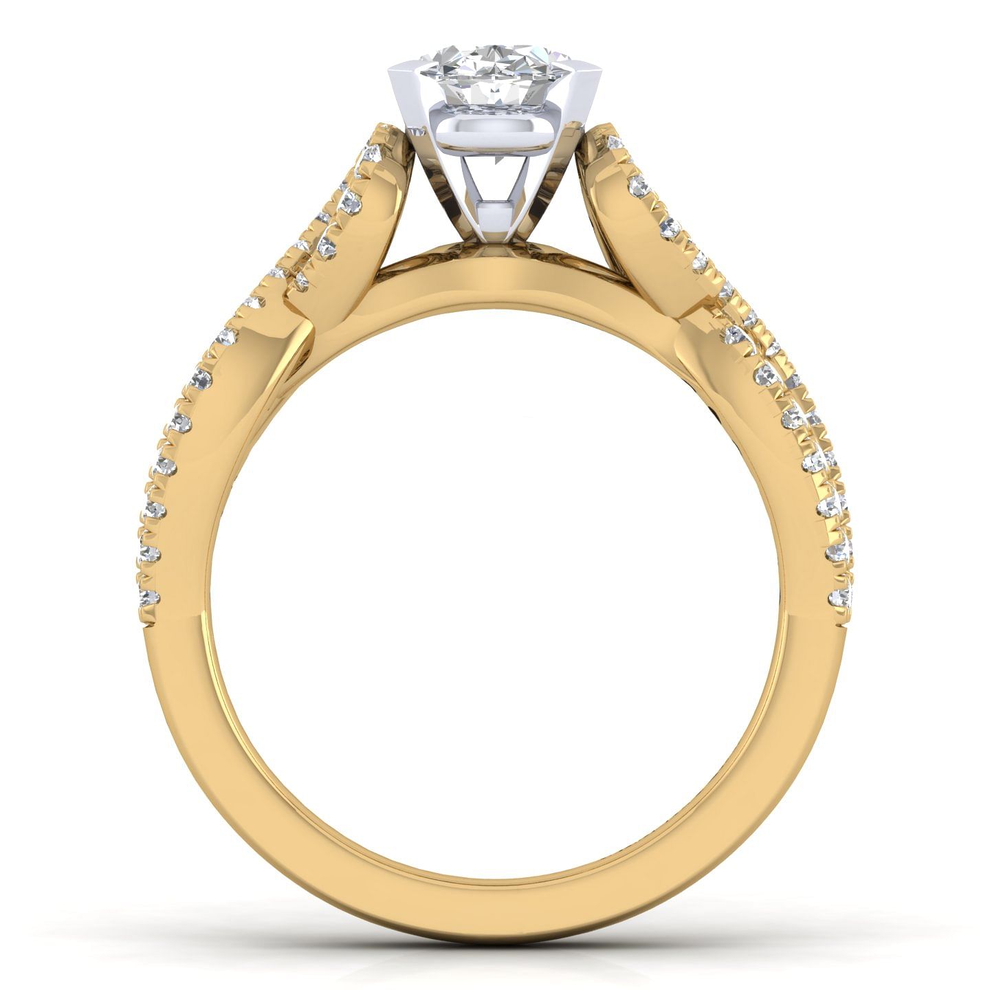 14K White-Yellow Gold Twisted Oval Diamond Engagement Ring