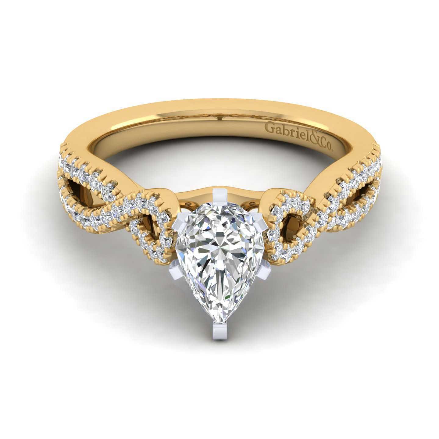 14K White-Yellow Gold Twisted Pear Shape Diamond Engagement Ring