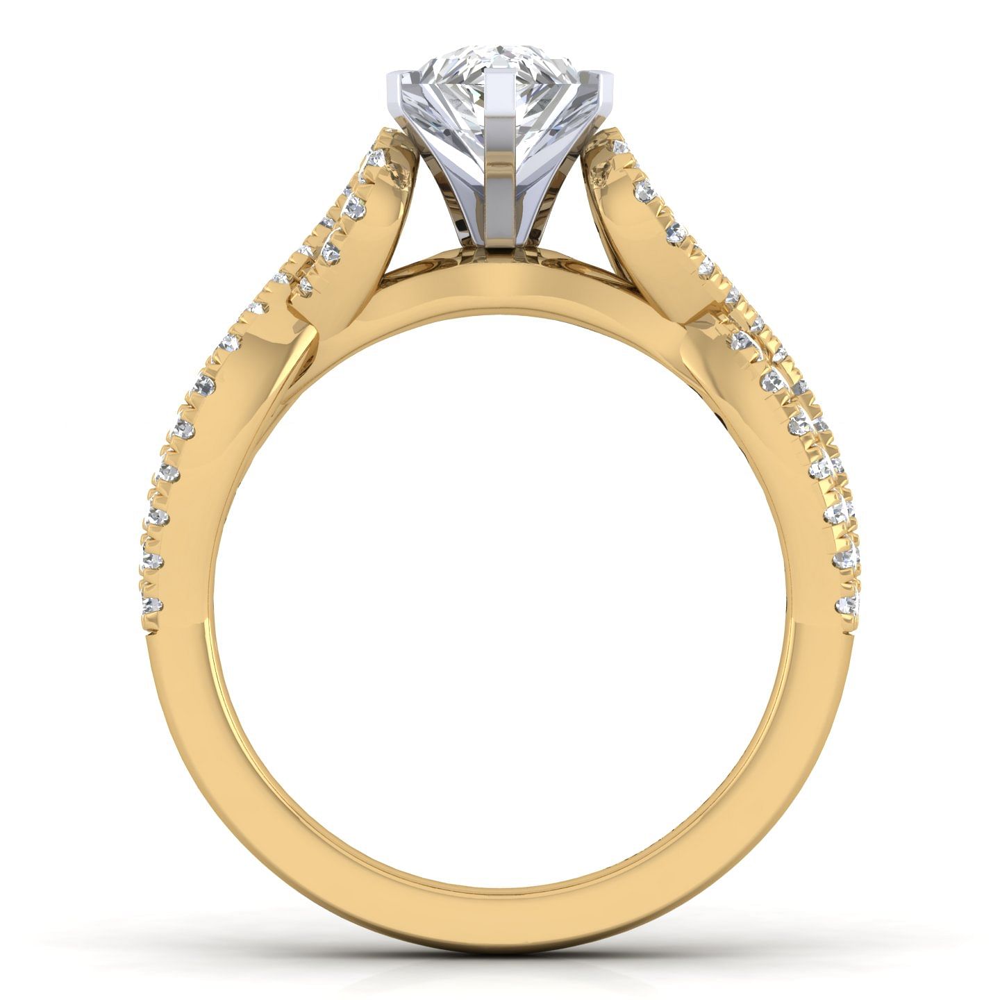 14K White-Yellow Gold Twisted Pear Shape Diamond Engagement Ring