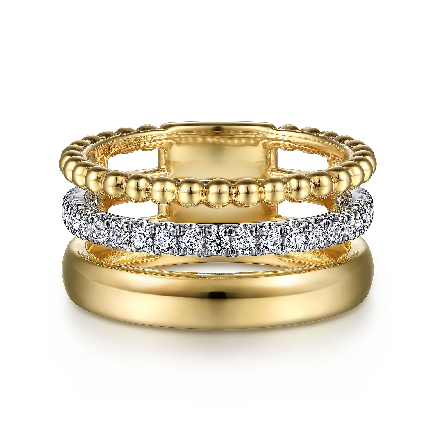 14K White-Yellow Gold Wide Band Diamond Bujukan Ring