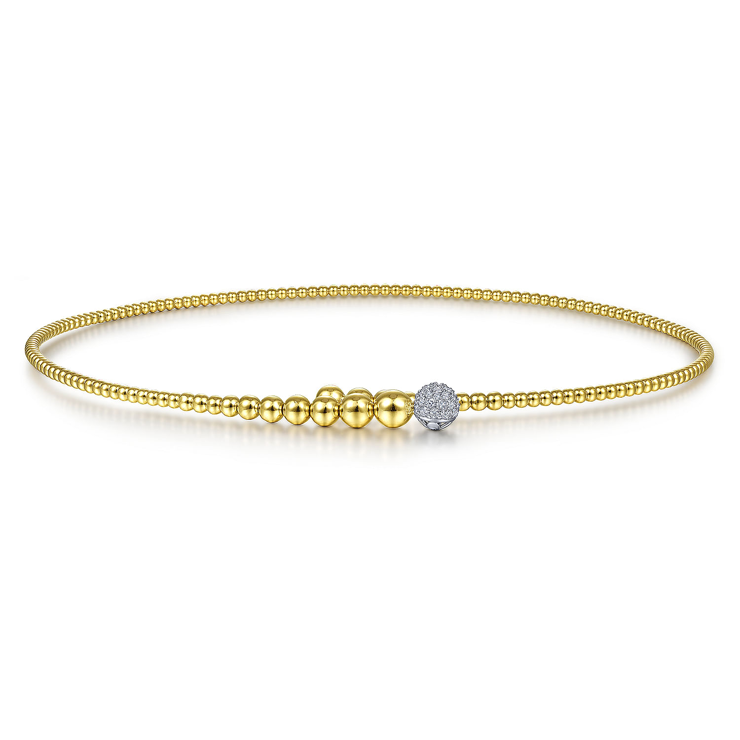 14K Yellow Bujukan Bead Collar Necklace with White Gold Diamond Pavé Ball