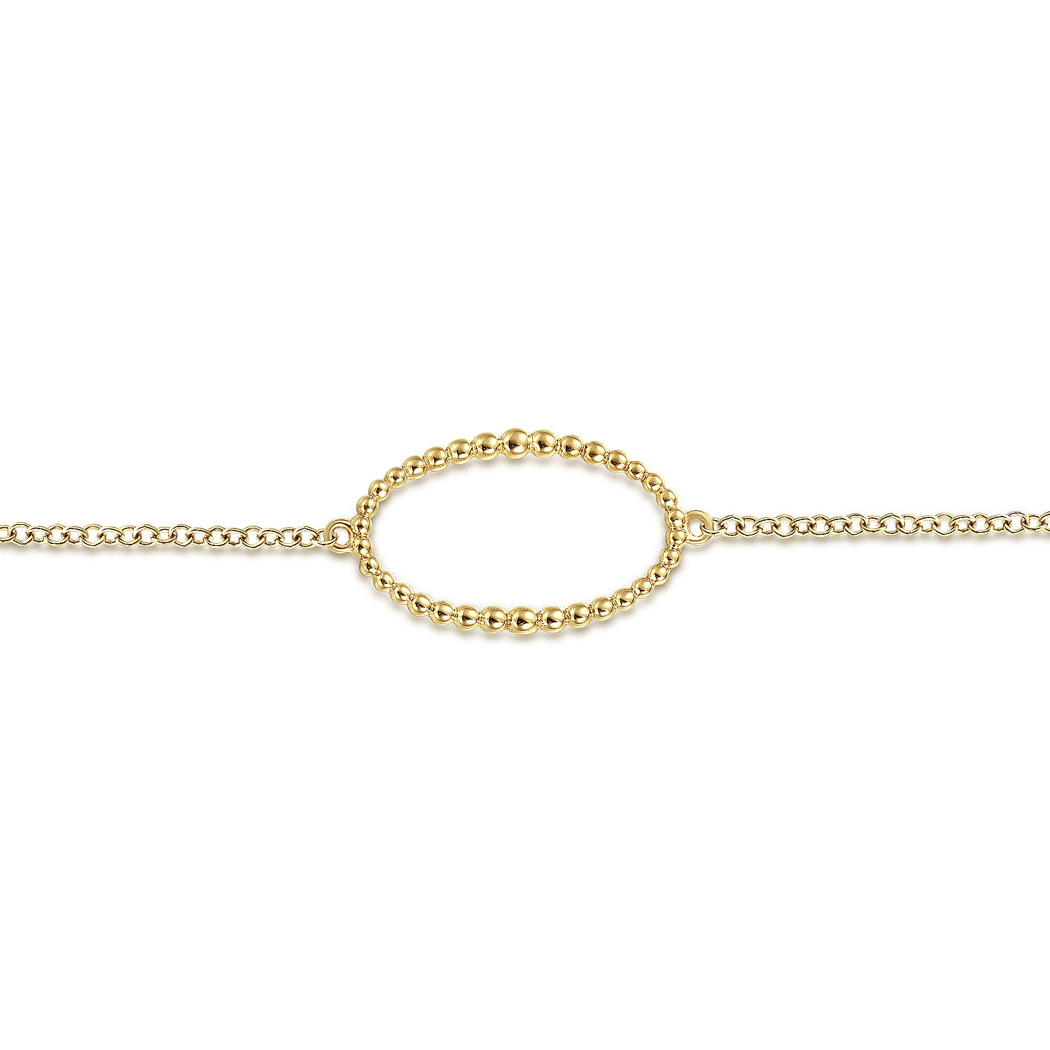 14K Yellow Chain Bracelet with Beaded Oval Link Stations
