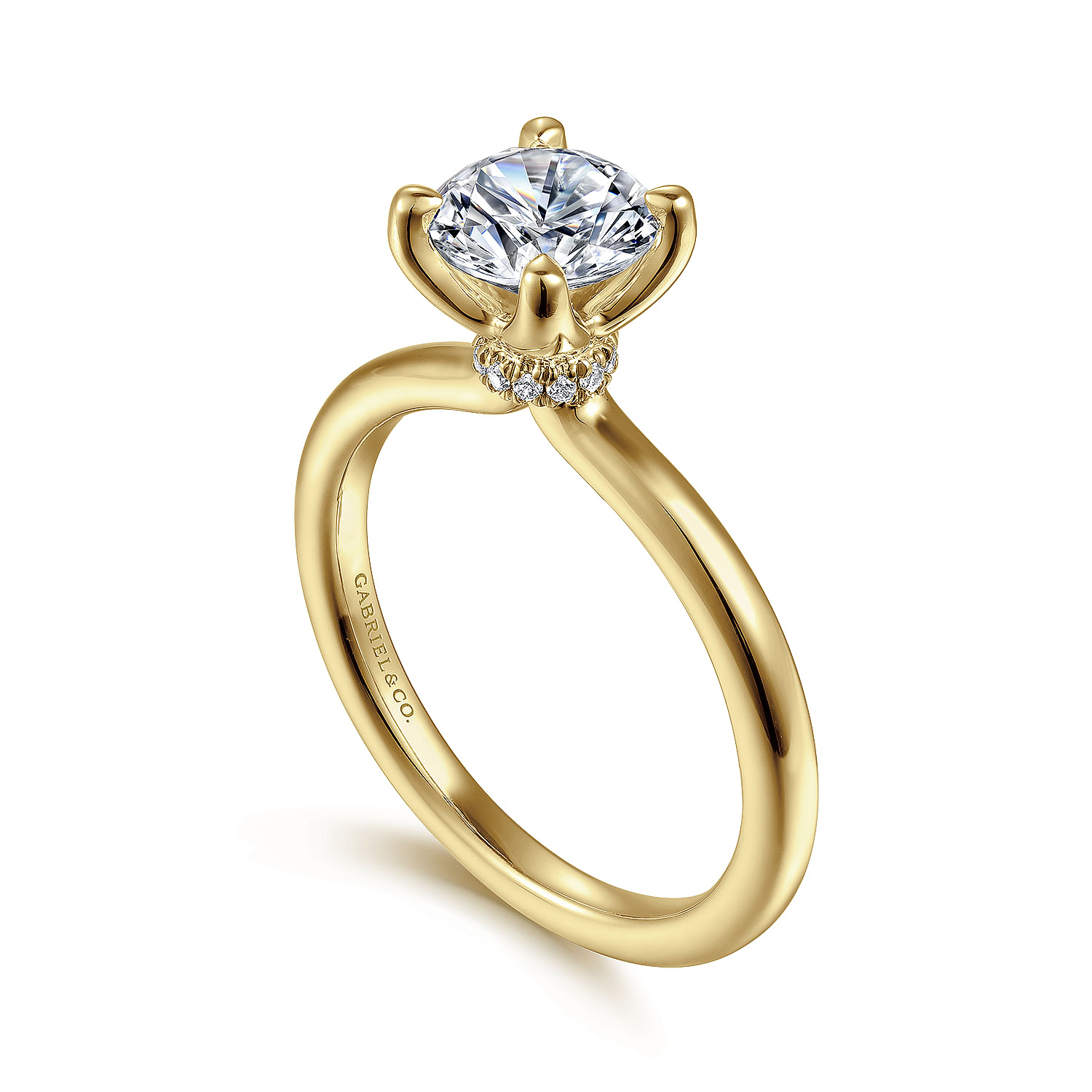 14K Yellow Gold  Round Solitaire Diamond Engagement Ring