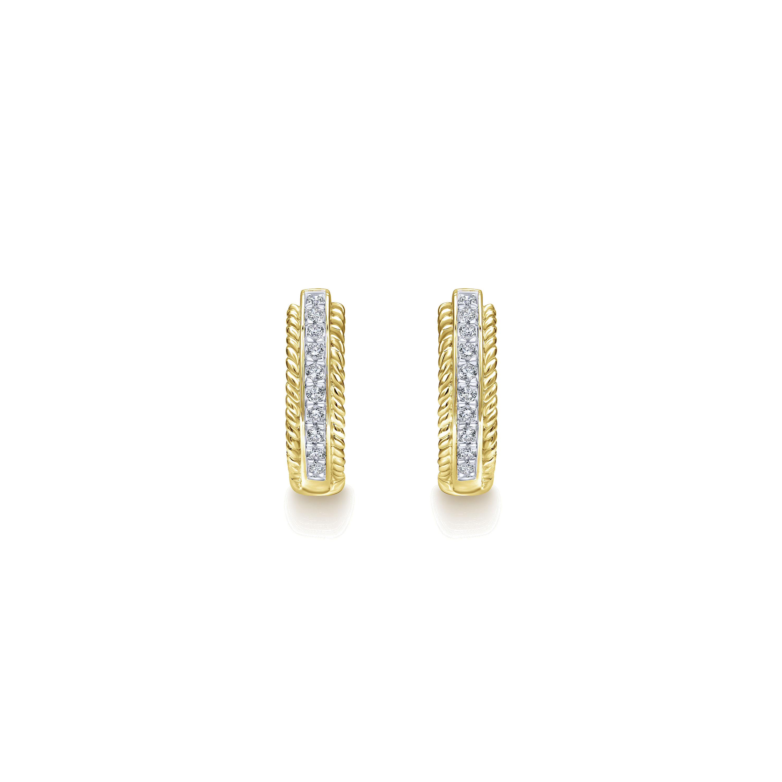 14K Yellow Gold 15mm Diamond Hoop Earrings