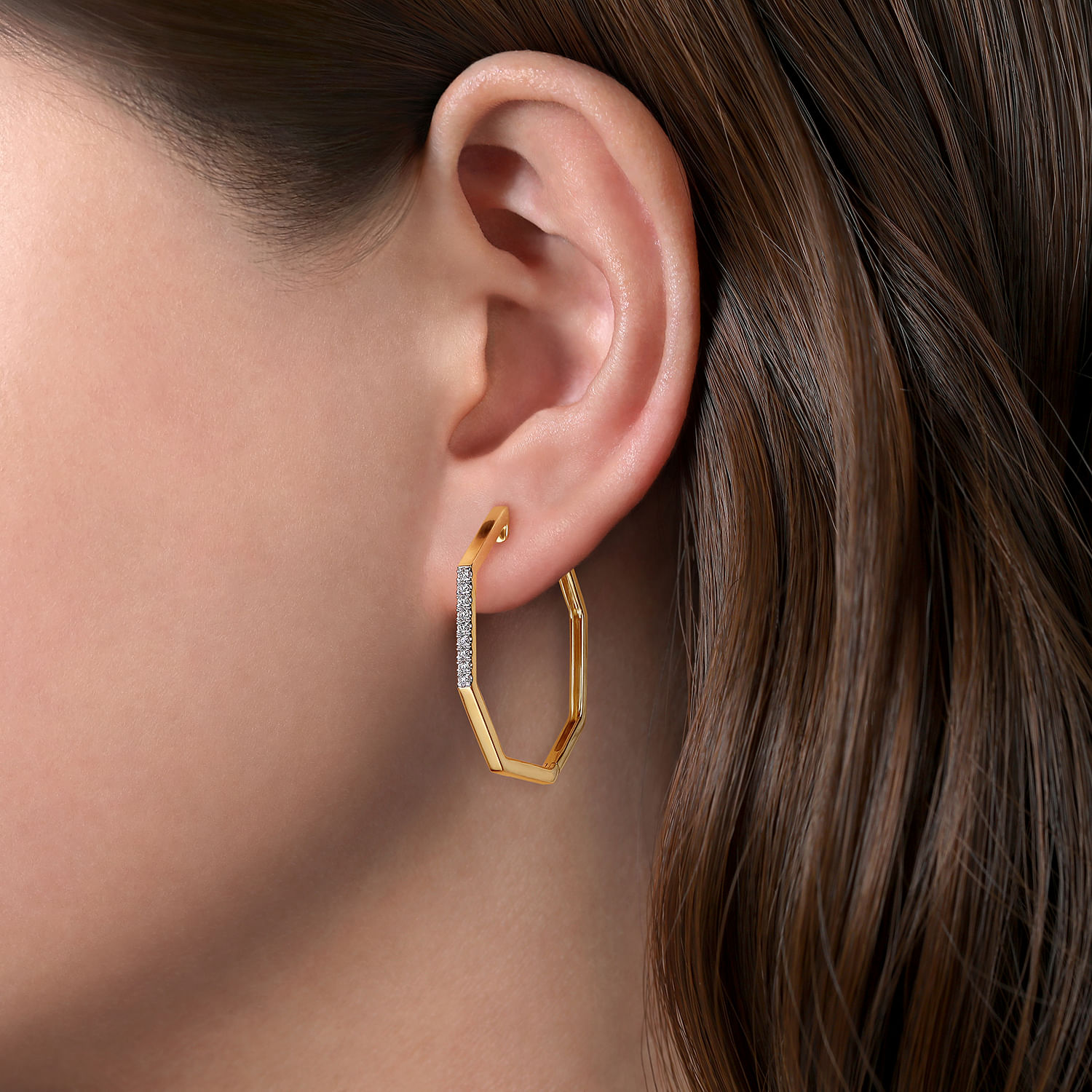 14K Yellow Gold 30MM Classic Diamond Hoop Earrings
