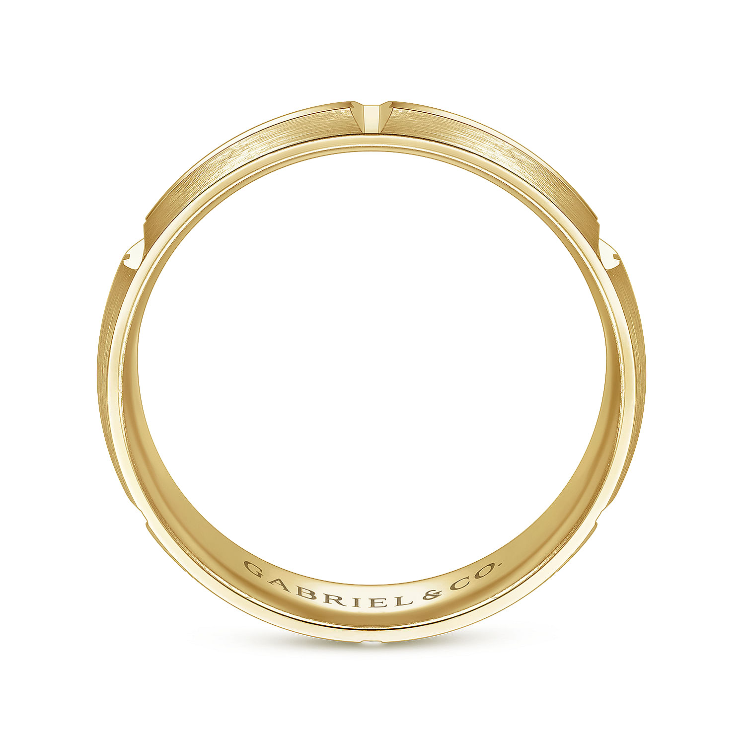 14K Yellow Gold 6mm -  Linear Engraved Stations Men's Wedding Band