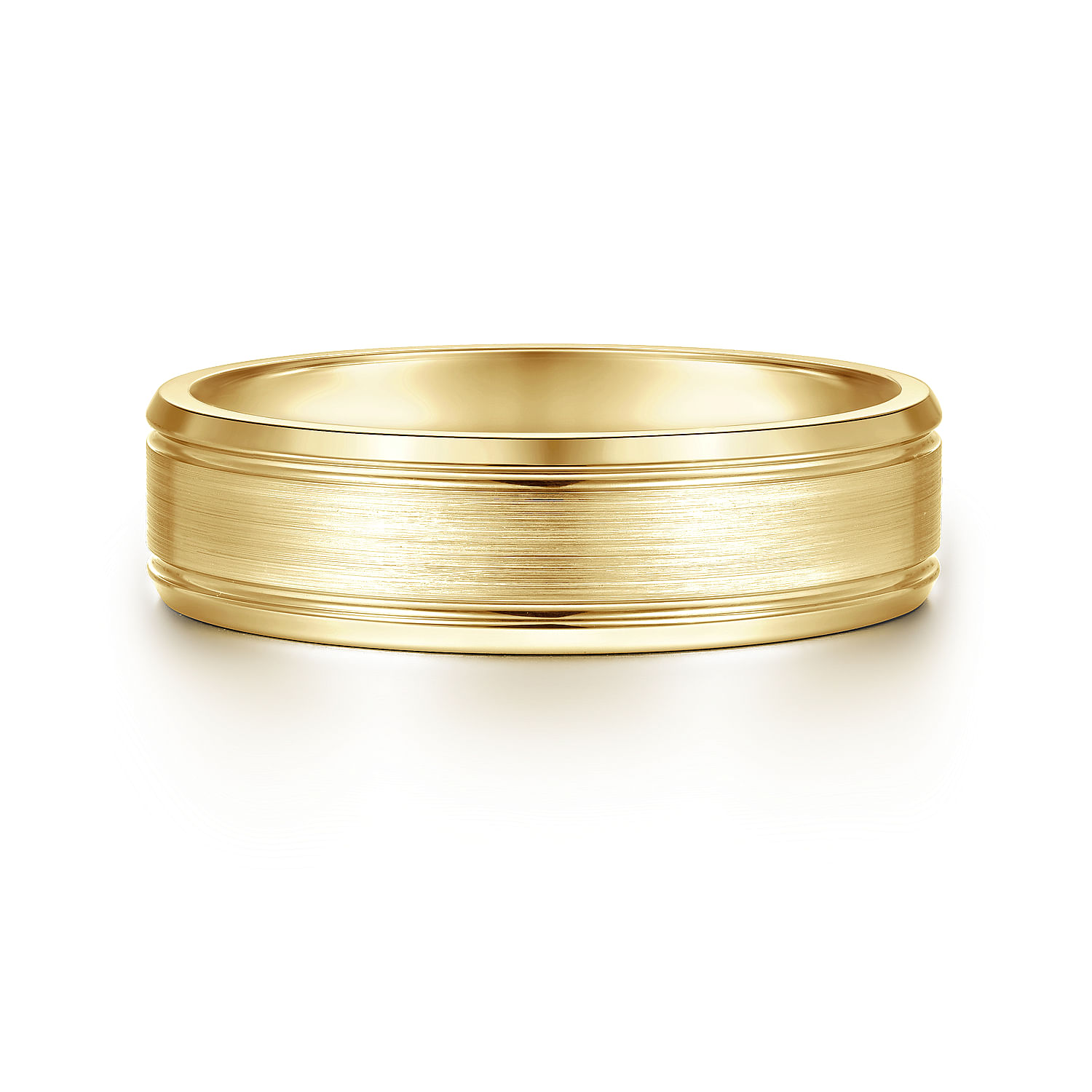 14K Yellow Gold 6mm - Satin Channel Polished Edge Men's Wedding Band