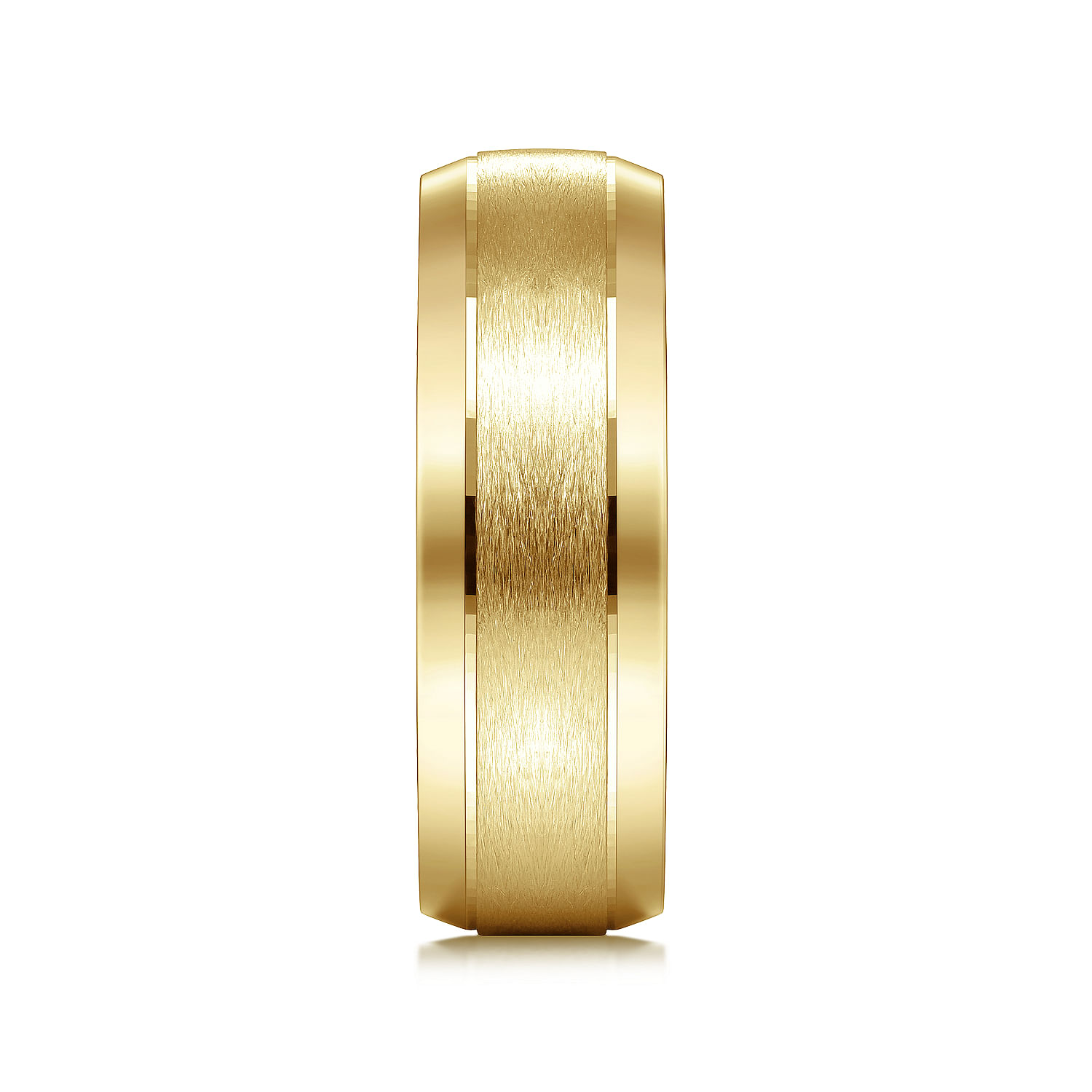14K Yellow Gold 7mm - Rounded Satin Center and Beveled Edge Men's Wedding Band