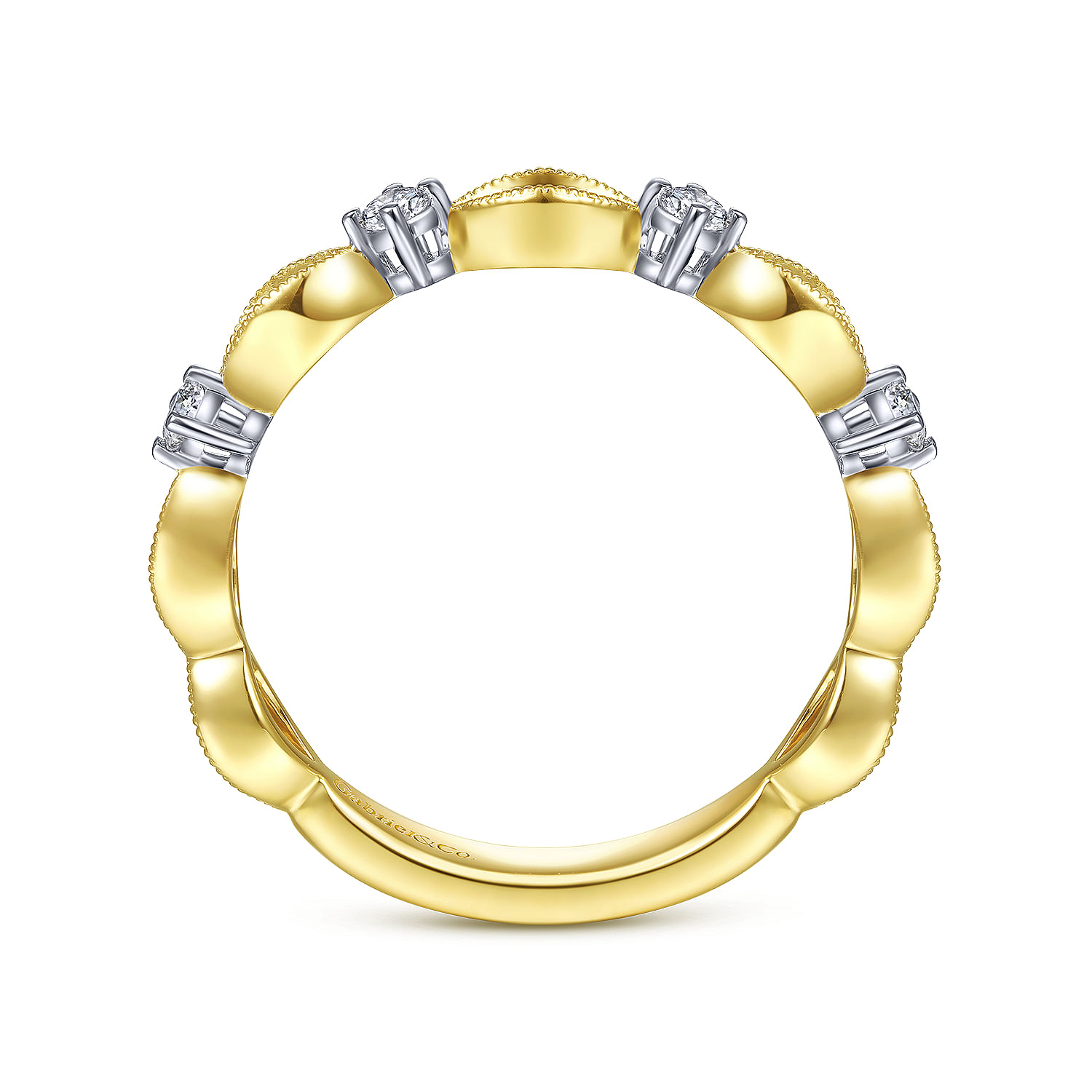 14K Yellow Gold Alternating Open Link and Diamond Stackable Ring